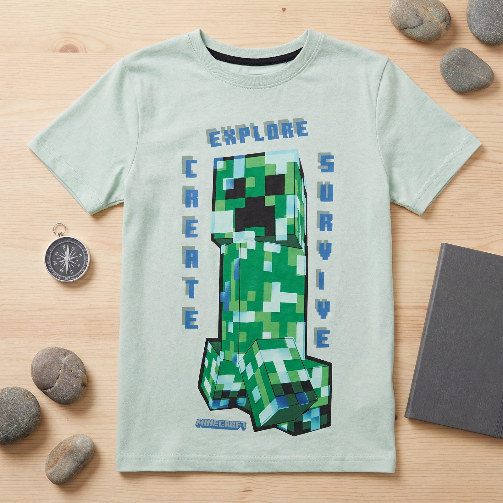 Minecraft Print-Shirt Minecraft Creeper Kinder T-Shirt Kurzarm Grün Gr. 116 Baumwolle