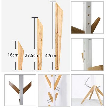 style home Garderobenständer Kleiderständer Holz Garderobe acht Haken, (aus Bambus & Holz, Weiß), für Flur Diele Schlafzimmer Wartezimmer, Höhe: 178 cm