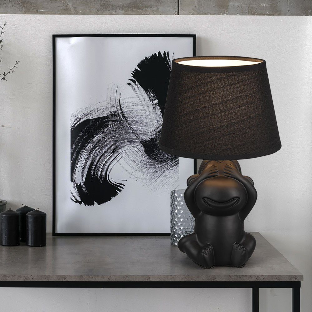 Leuchtmittel Tischlampe Beistellleuchte Keramik 2x Nachttischleuchte inklusive, nicht etc-shop Tischleuchte, Affe schwarz