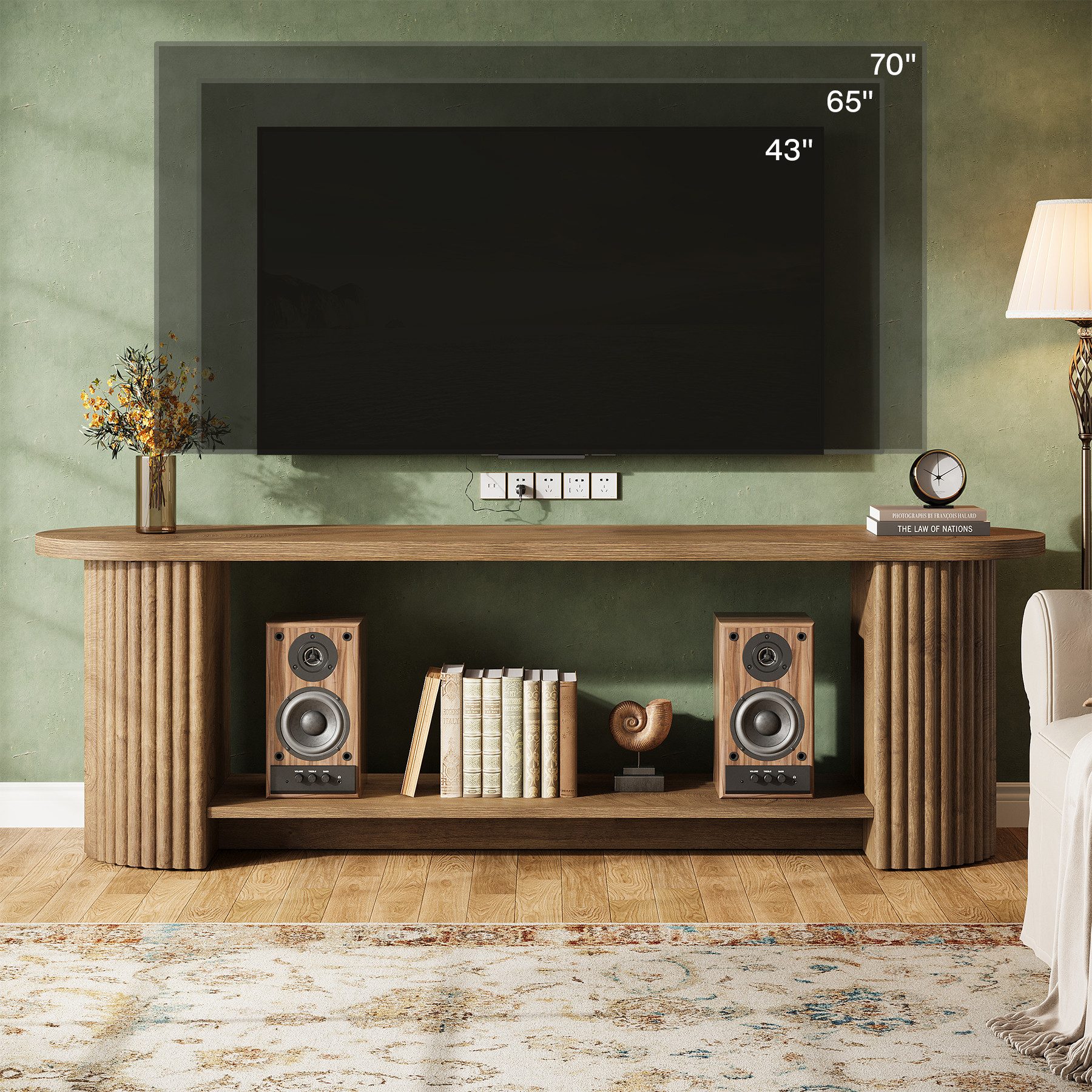 Tribesigns TV-Schrank 160 cm TV-Ständer für bis 75-Zoll-Fernseher, Entertainment-Center im Landhausstil mit Ablagefach