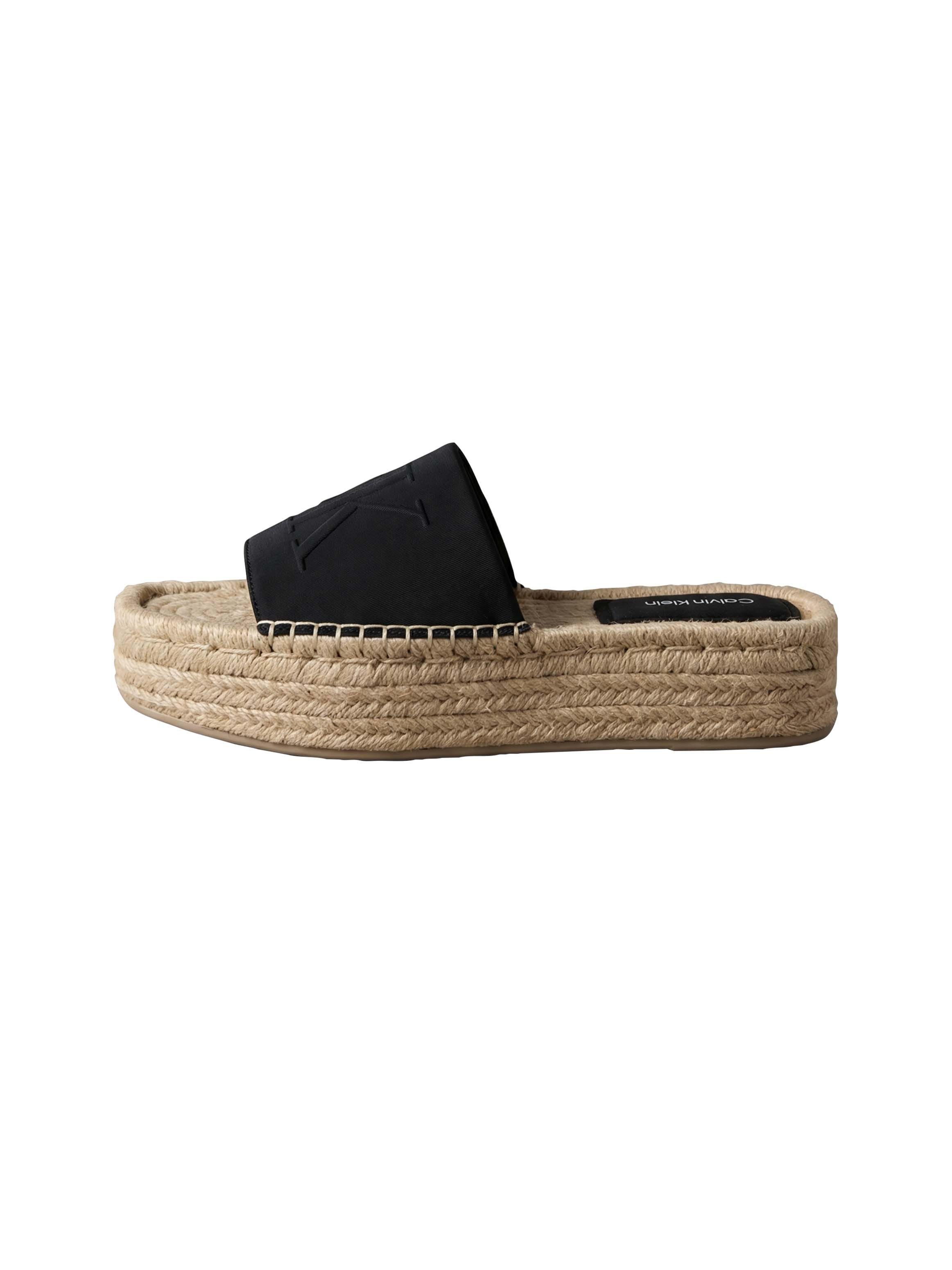 Calvin Klein FLATF ESPA NEOP MG Pantolette Sommerschuh, Strandschuh mit Plateau, schmale Form