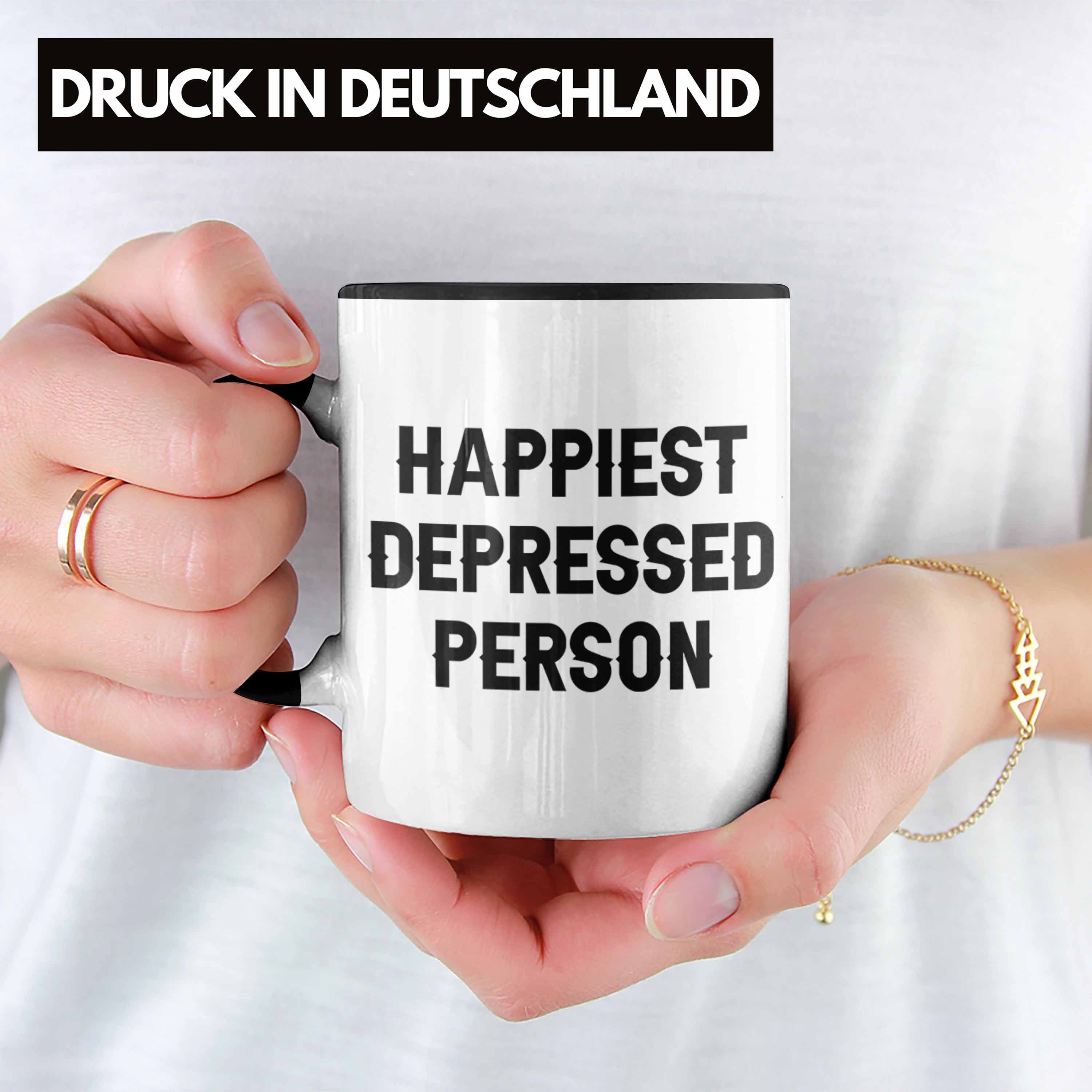 Trendation Mental Person Health Geschenk Tasse Schwarz Depressionen Depressed Tasse Happiest