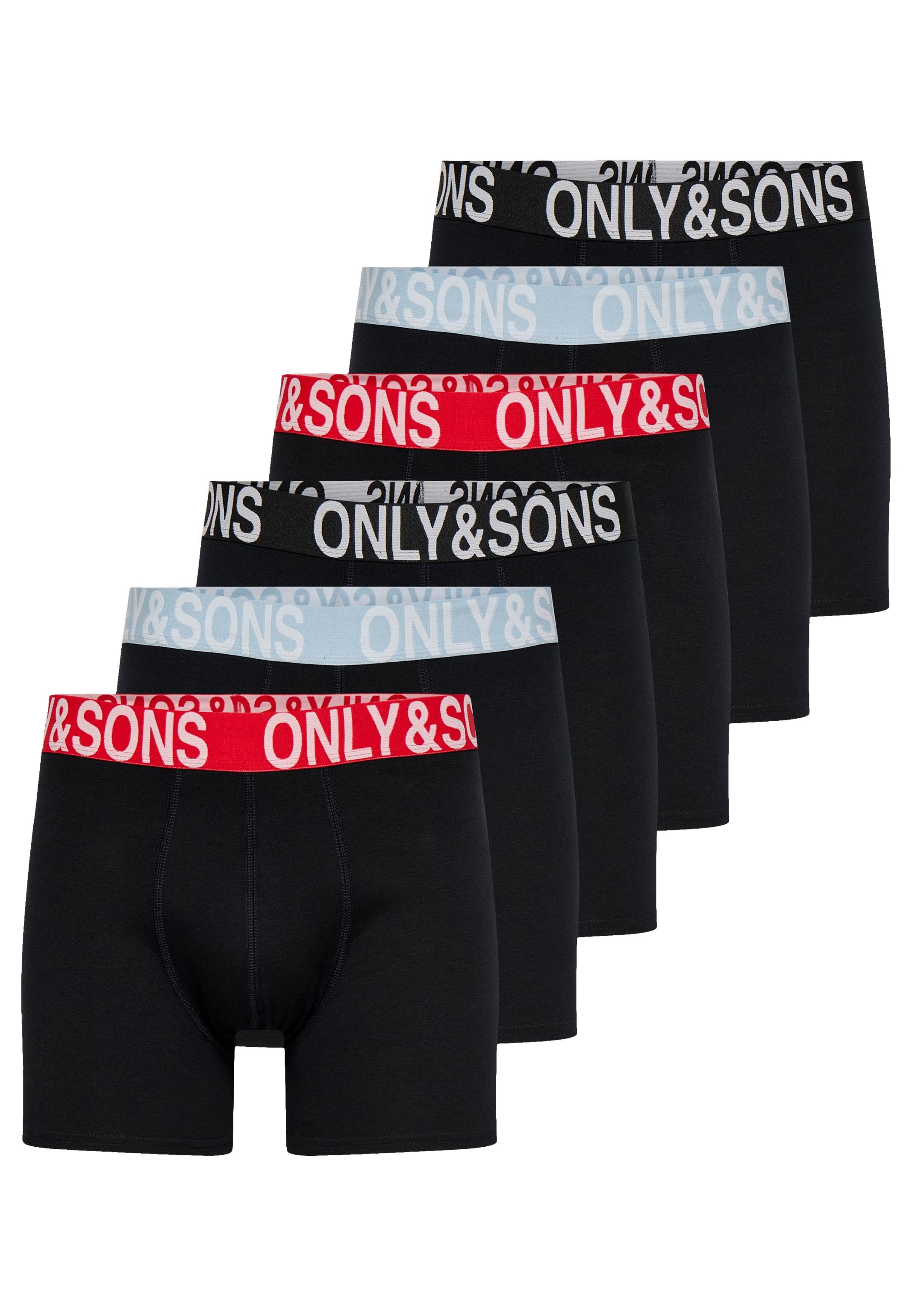 ONLY & SONS Retro Boxer 6er Pack ONSFITZ SOLID BOXER (Spar-Set, 6-St) Long Short / Pant - Baumwolle - ohne Eingriff - Atmungsaktiv