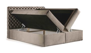 Furnix Boxspringbett HAILEY 120/140/160/180/200x200 mit zwei tiefen Bettkästen und Topper, Gasdruckfedern-Öffnungsautomatik, Bonell-Federkern H3