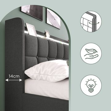 MODFU Polsterbett LED-Bett (mit aufladen USB Ladefunktion LED-Beleuchtung und 2 Schubladen, 90 x 200 cm ohne-Matratze)