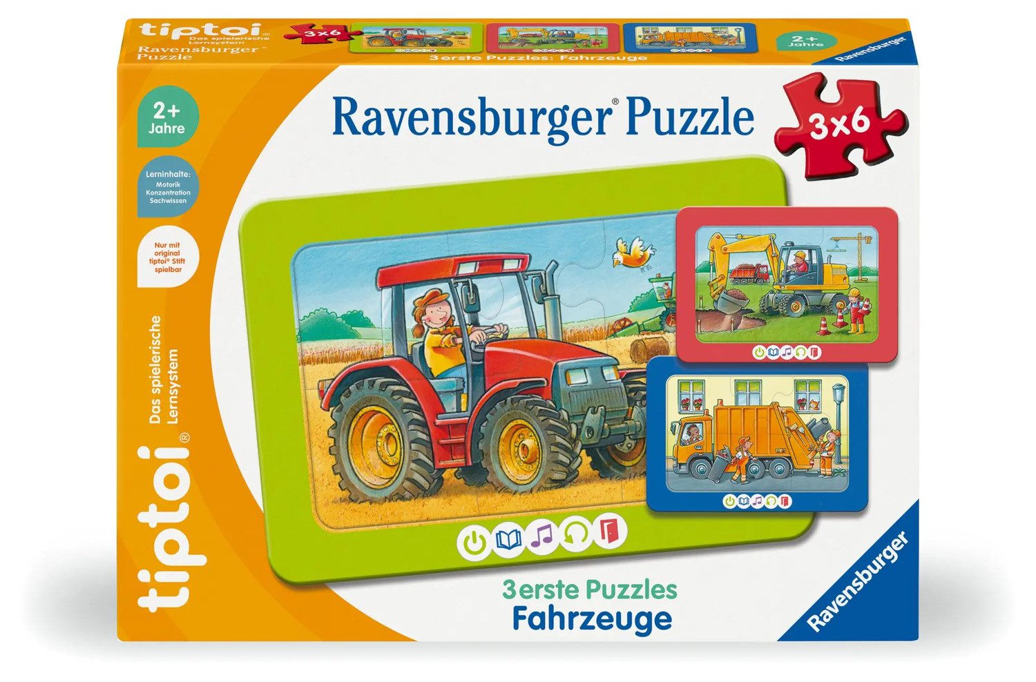 Ravensburger Puzzle tiptoi® 3 erste Puzzles: Fahrzeuge - 3x6 Teile, Puzzlet günstig online kaufen