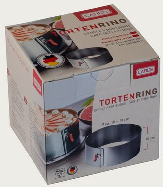 LARES Tortenring 6016, verstellbar mit Klemmhebel, Edelstahl, aus rostfreiem Edelstahl, 10cm Höhe, Made in Germany
