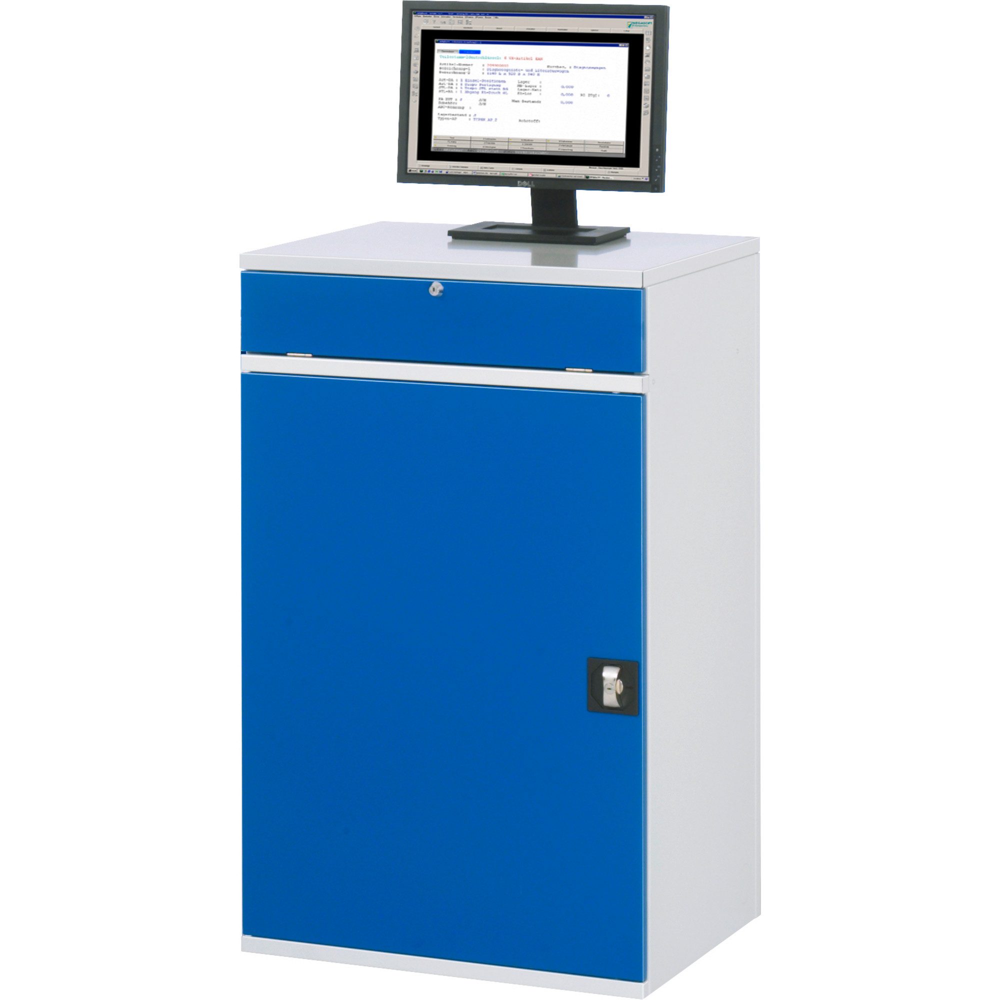 RAU Schreibtisch Computerschrank 650x520x1060mm stationär lichtgrau/enzianblau