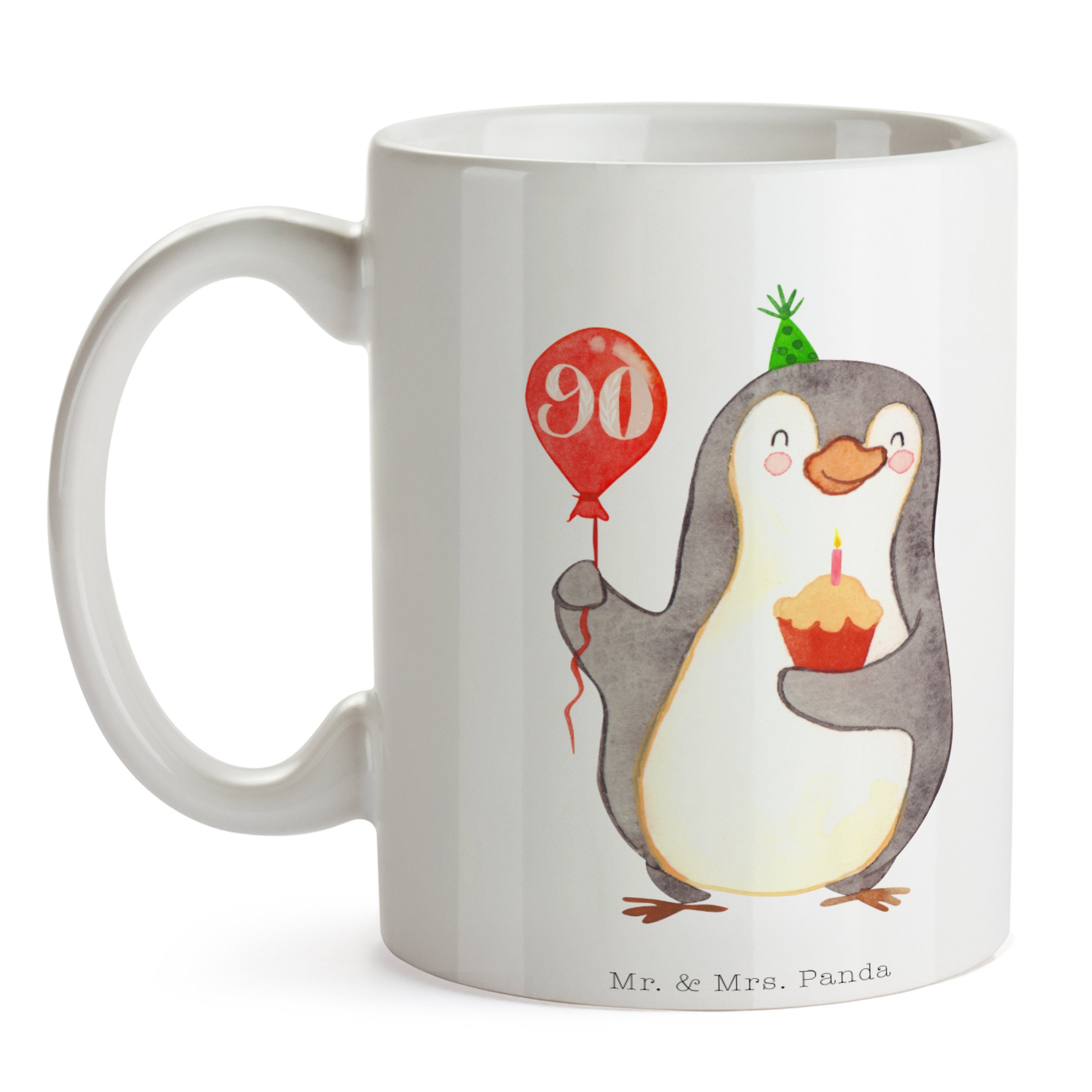 Geschenk, Mr. Mrs. & - Geburtstag - Weiß Pinguin 90. Keramik Geburtstagsgesch, Luftballon Panda Tasse