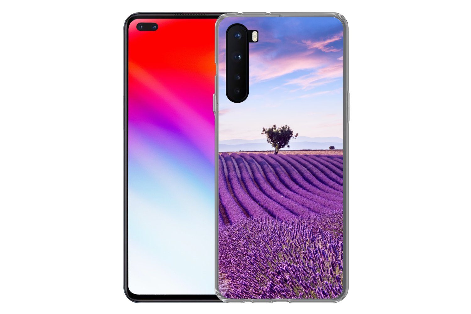 MuchoWow Handyhülle für OnePlus Nord Lavendel - Natur - Lila - Bäume - Blumen, Phone Case, Silikon, Schutzhülle Dünn