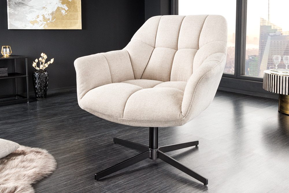 riess-ambiente Loungesessel PAPILLON champagner beige / schwarz (Einzelartikel, 1-St), Wohnzimmer · Stoff · 360° drehbar · höhenverstellbar · Modern Design