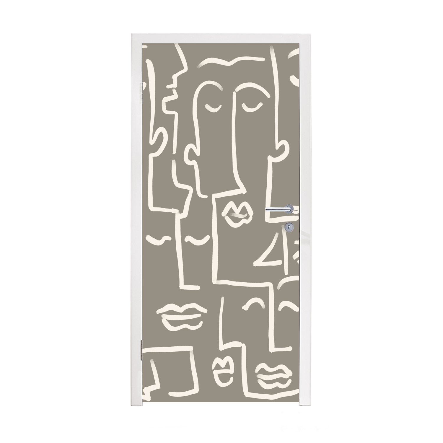 MuchoWow Türtapete Gesicht - Kopf - Strichzeichnung, Matt, bedruckt, (1 St), Fototapete für Tür, Türaufkleber, 75x205 cm