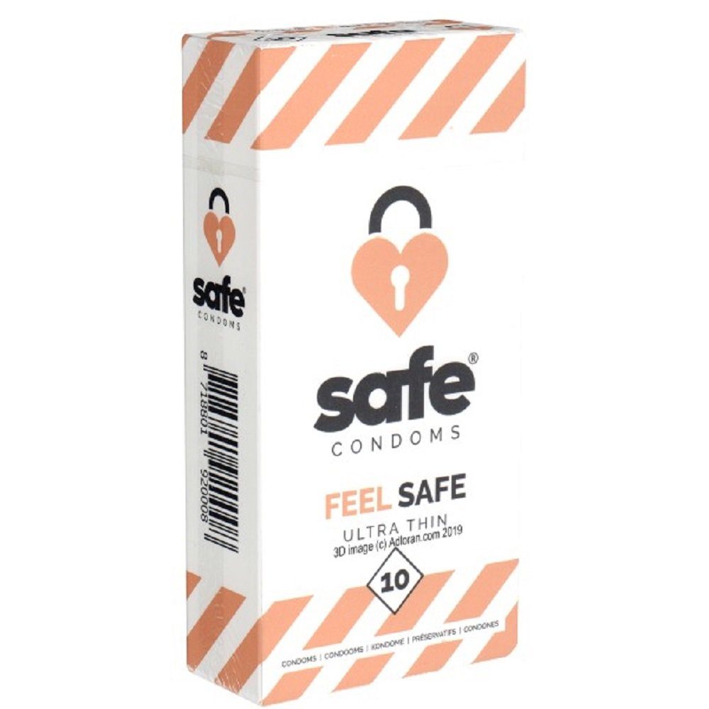 Safe Kondome FEEL Safe (Ultra Thin) ultradünne Kondome, Packung mit, 10 St., Kondome mit dünnerer Wandstärke, dünnere Kondome für ein natürliches Gefühl