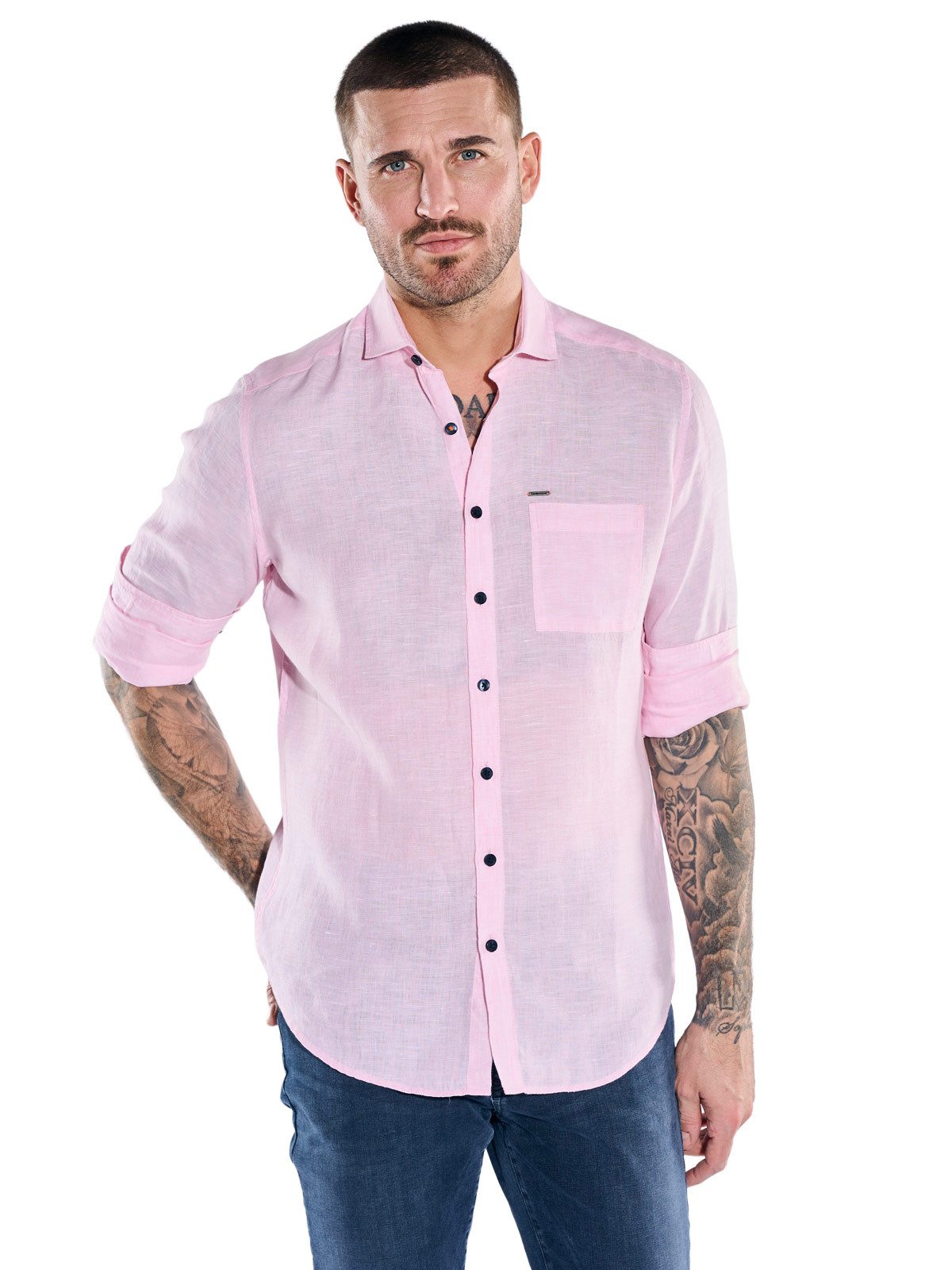emilio adani Langarmhemd Herren Langarmhemd aus 100% Leinen, Rosa