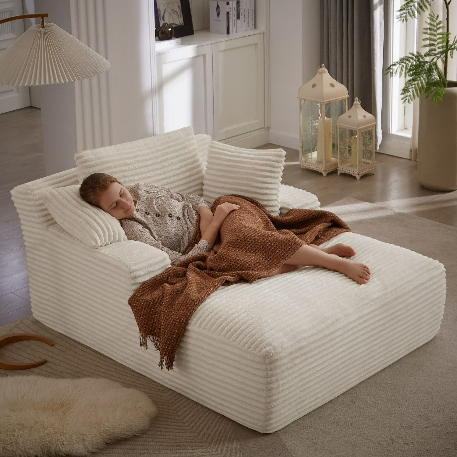 ANYSUN Sofa Cord-Schlafsofa mit 2 Kissen,Bequemes Einzelsitz-Bodensofa,Loungesofa, Relaxsessel Cord,Sessel,Loungesessel Cord,Lesesessel bequem, fur Wohnzimmer, Büro & Wohnung,Apartment,ohne Montage