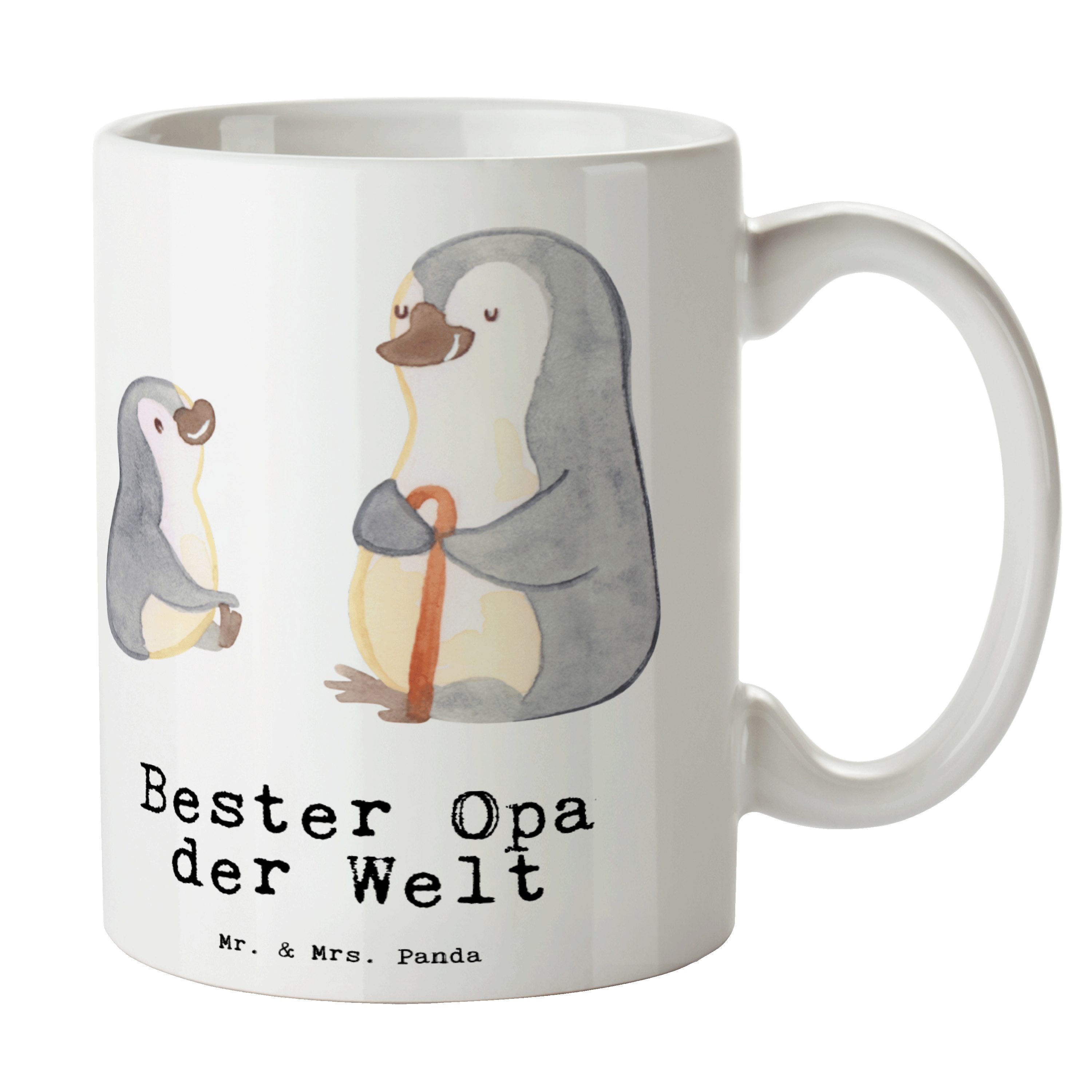 Mr. & Mrs. Panda Tasse Pinguin Bester Opa der Welt - Weiß - Geschenk, Bedanken, Büro, Großvater, Tee, Kaffeebecher, Oppi, für, Kaffeetasse, Geschenkidee, Becher, Schenken, Keramik