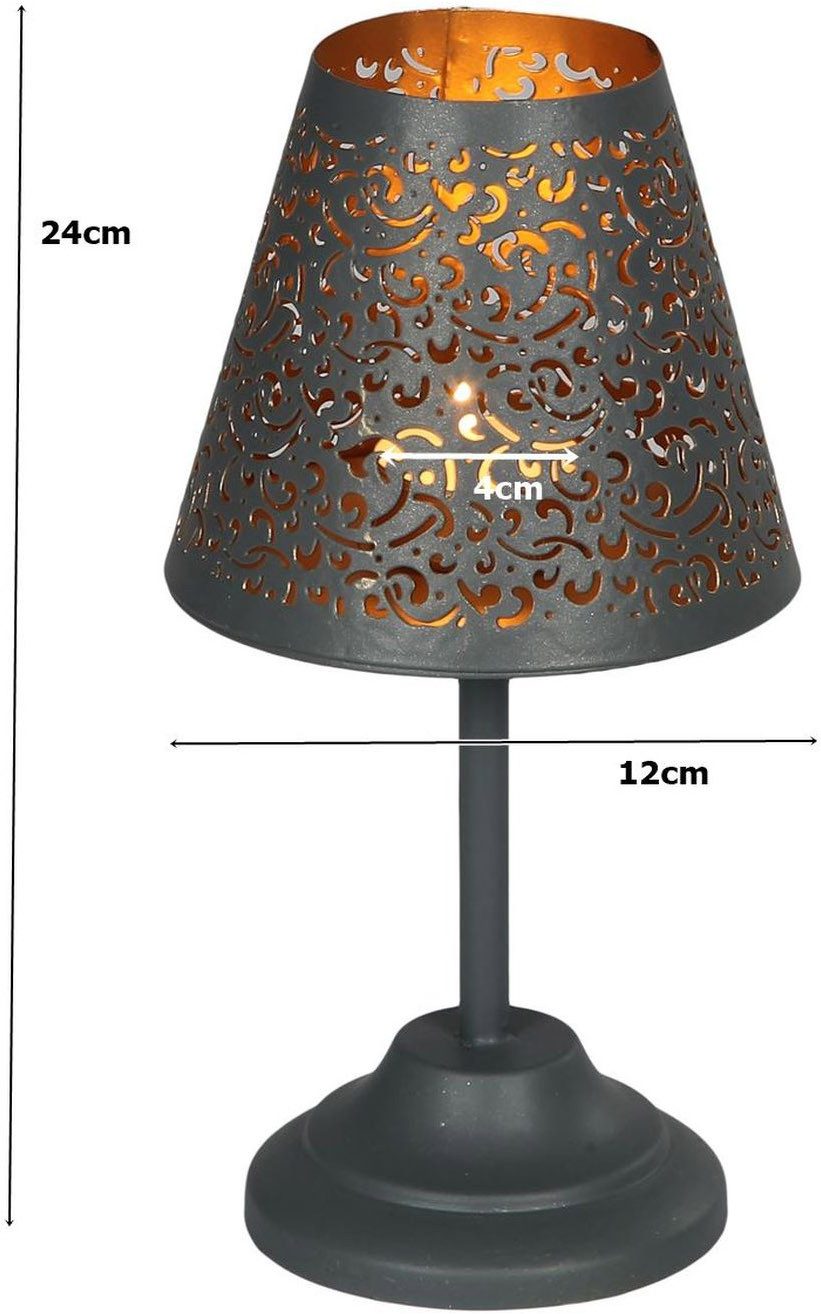 Ambiente Haus Teelichthalter Teeliicht-Lampe in Grau - (H) 24 cm (1 St) – Bild 4 von 4