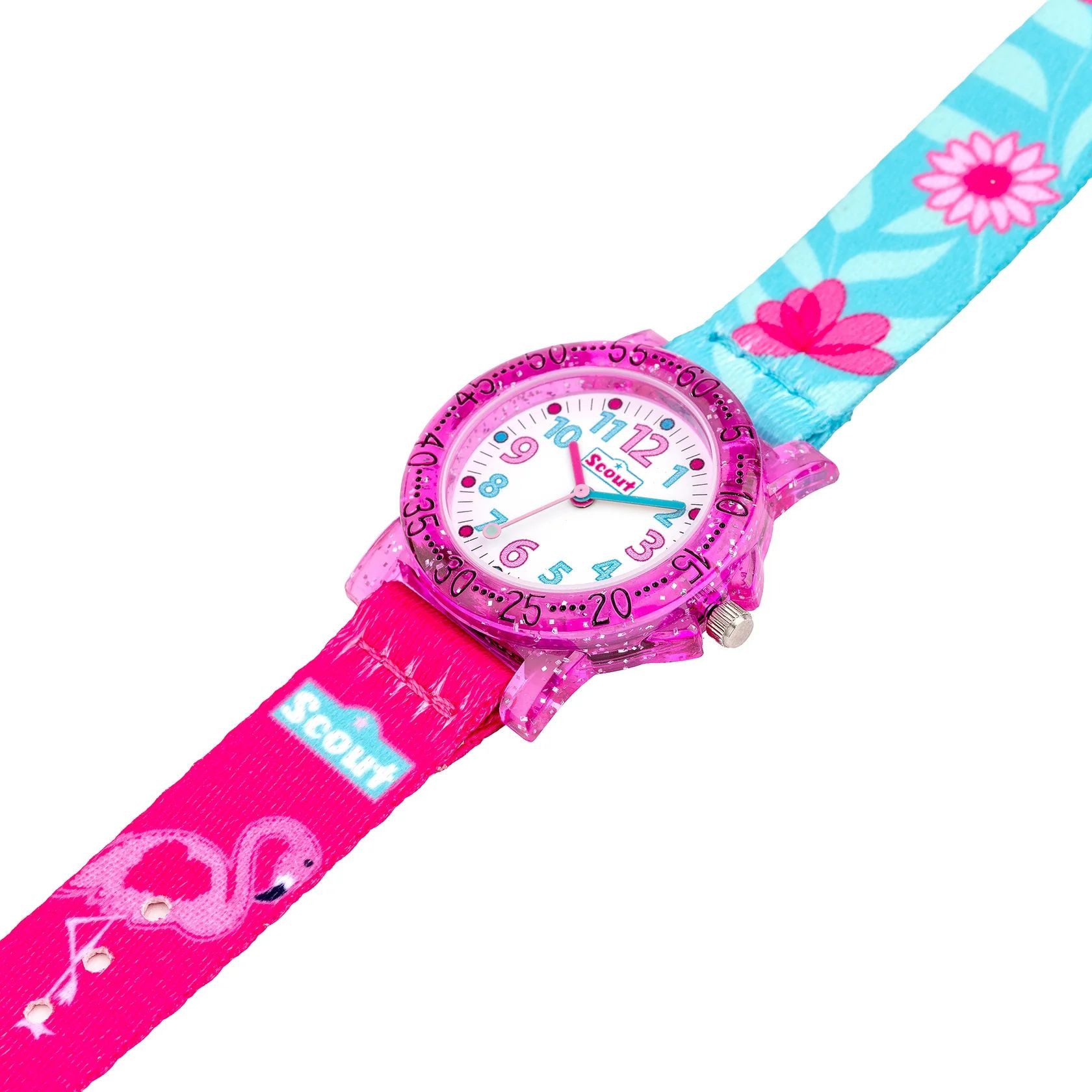 Scout Quarzuhr Kinderuhr 164000027 Flamingo Textilband Türkis Rosa 33 mm