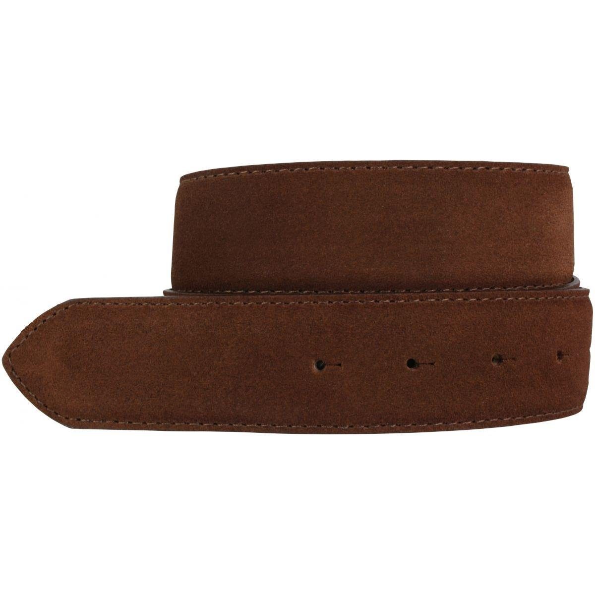 Ledergürtel Wechselgürtel aus Veloursleder ohne Schnalle 4 cm - Druckknopf-Gürtel