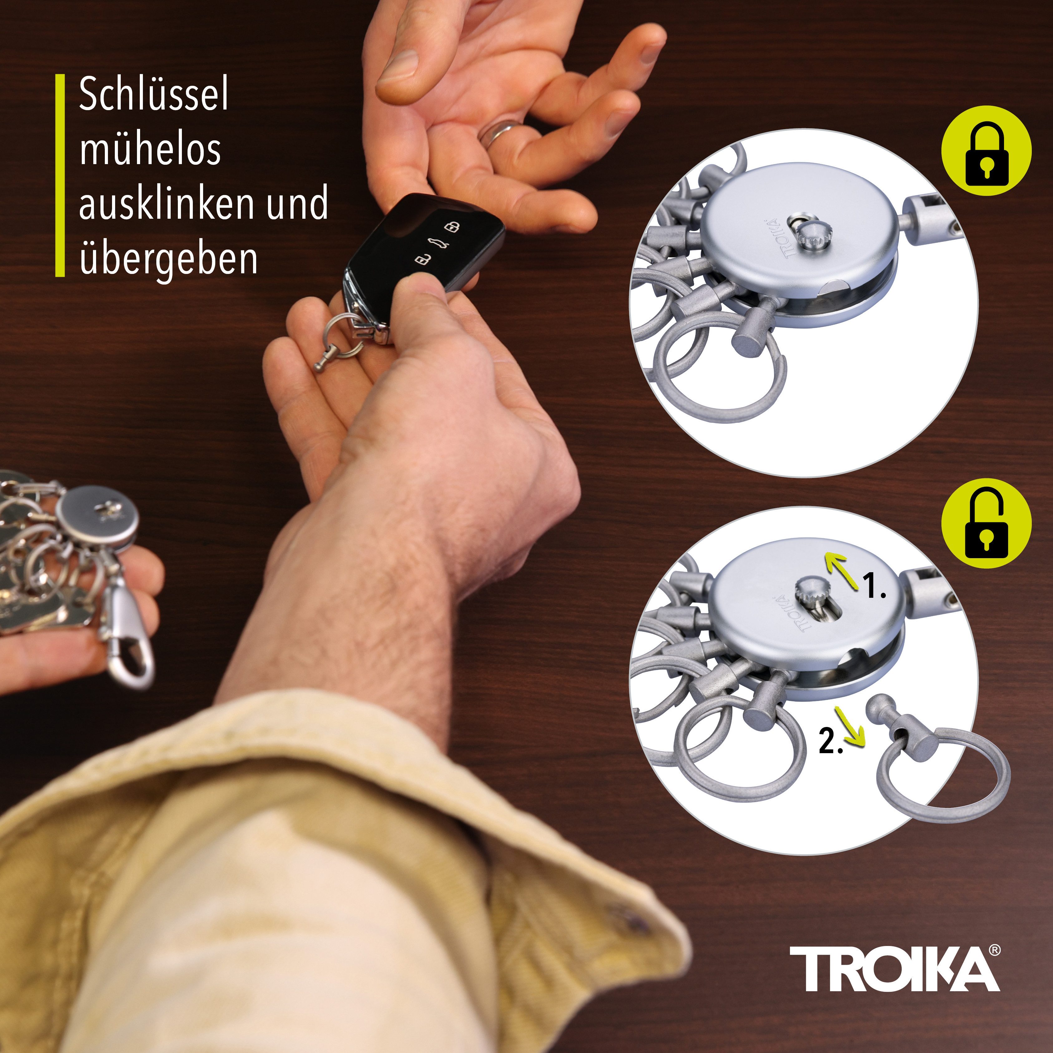 TROIKA Schlüsselanhänger Volkswagen, Offiziell lizensierte VW Schlüsselanhänger, 4 Ausführungen (1-tlg., exklusives Lizenzprodukt), mit Leder, Metall oder Karab – Bild 5 von 5