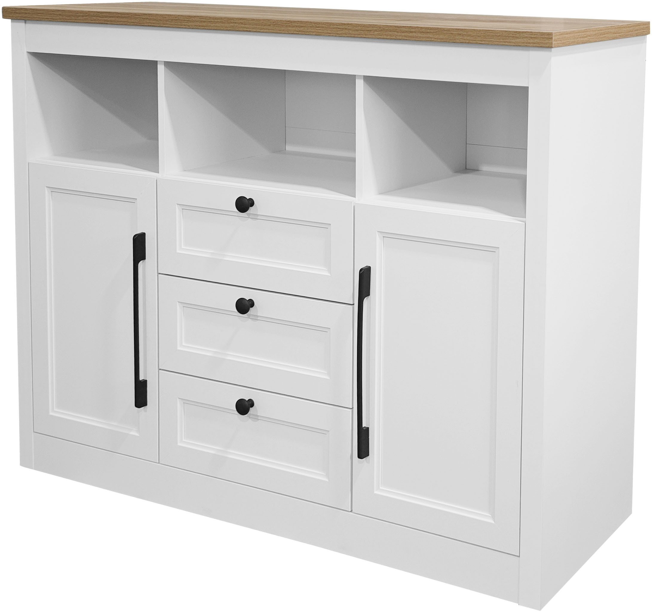 OTTO home Sideboard Ismund, aus MDF, mit Holz-Zierleiste, schwarzen Metallgriffen, Höhe 95 cm