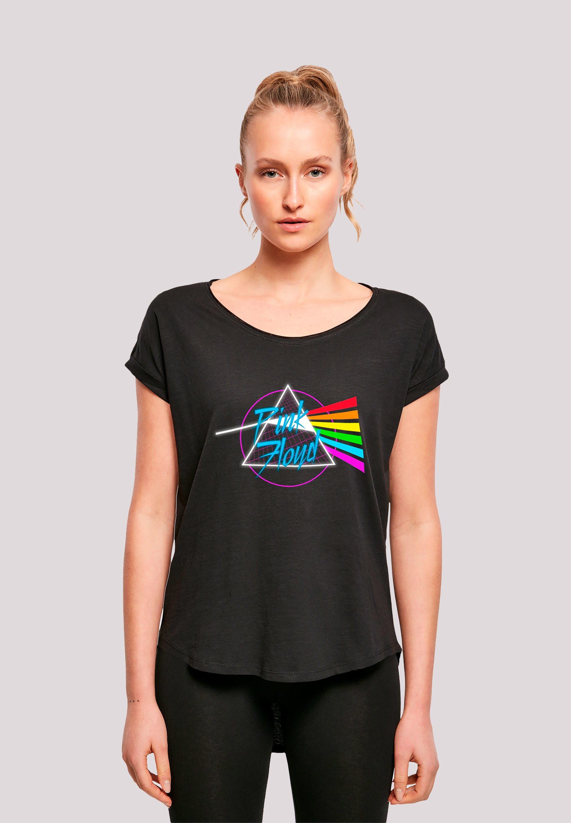 Hinten T-Shirt F4NT4STIC Floyd geschnittenes Neon extra Print, Side Damen T-Shirt lang Dark Pink