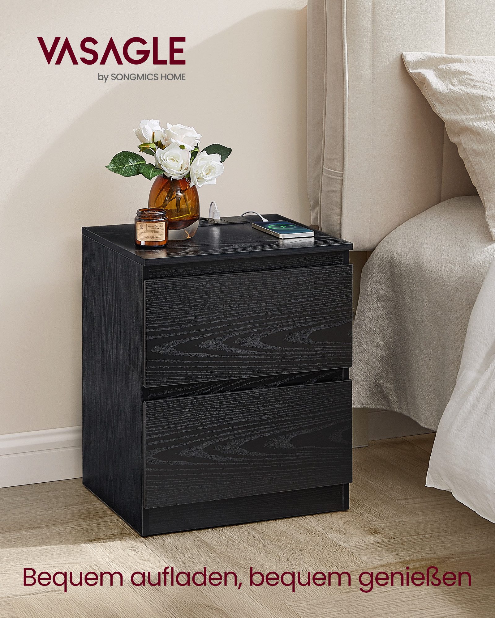 VASAGLE Nachttisch (2-St), Nachttisch mit Steckdosenleiste, Beistelltisch, günstig online kaufen