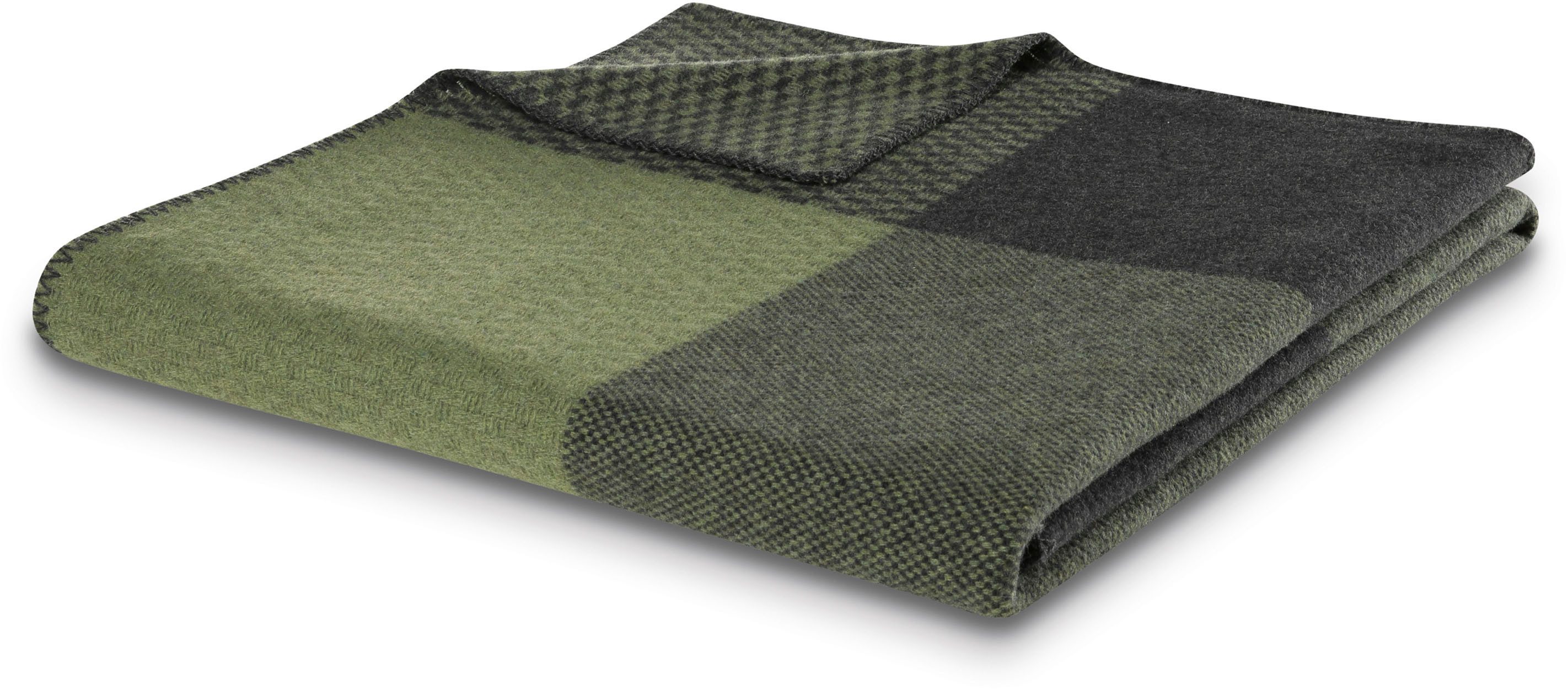 Wohndecke Plaid Frame green, Biederlack, exquisite Kuscheldecke aus reiner Merinowolle