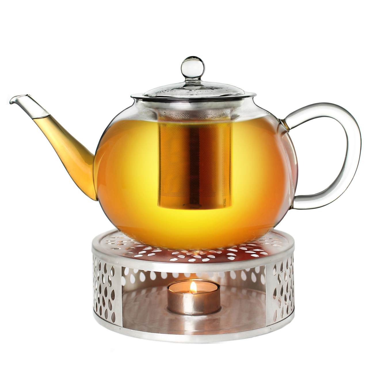 Creano Teekanne Teekanne “flach” 1,2l mit Stövchen, 1,2 l, (Set, 4-St., 1 Teekanne, 1 Stövchen, 1 Deckel)