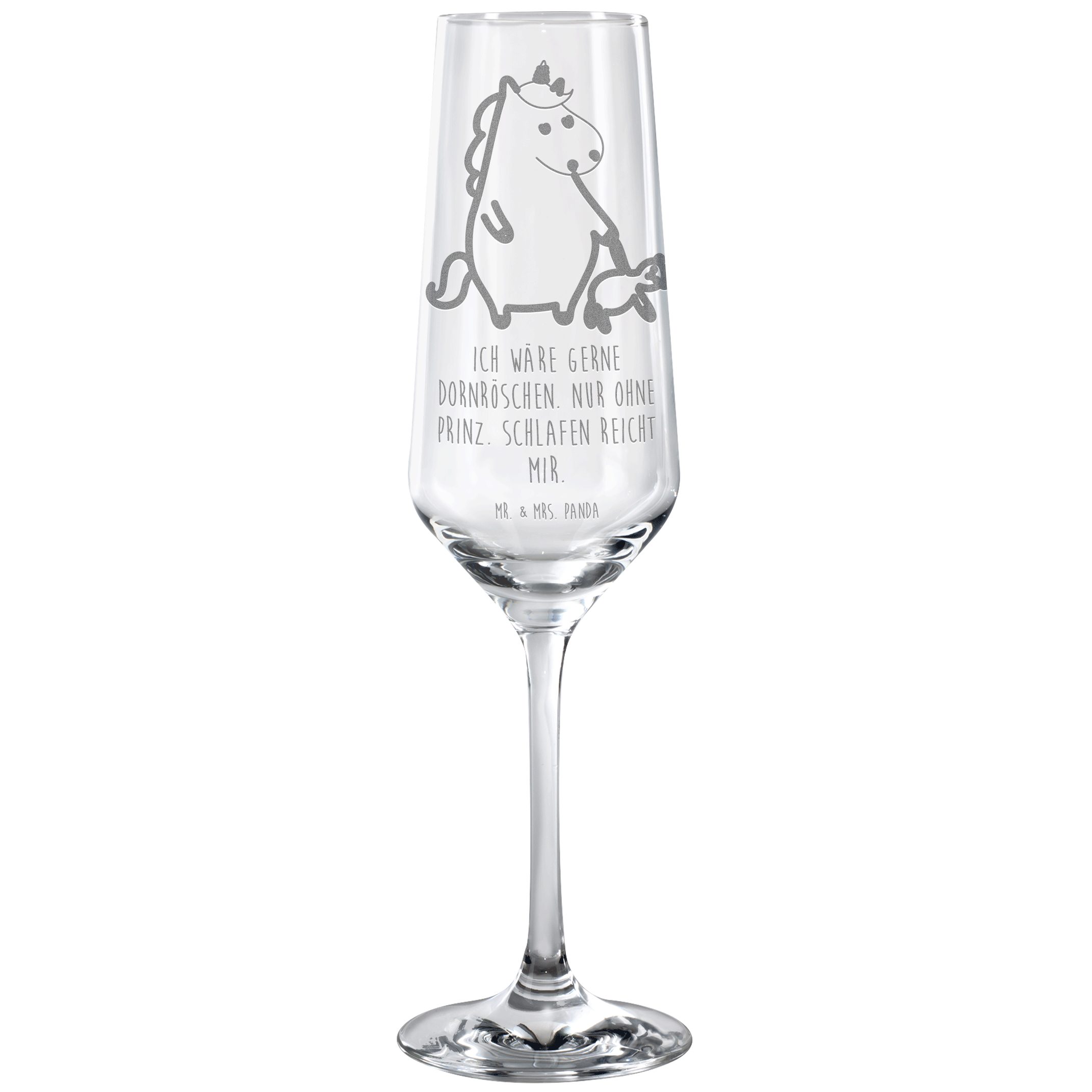Mr. & Mrs. Panda Sektglas Einhorn Teddy - Transparent - Geschenk, Einhörner, Sektglas, Träumen, Premium Glas, Hochwertige Gravur