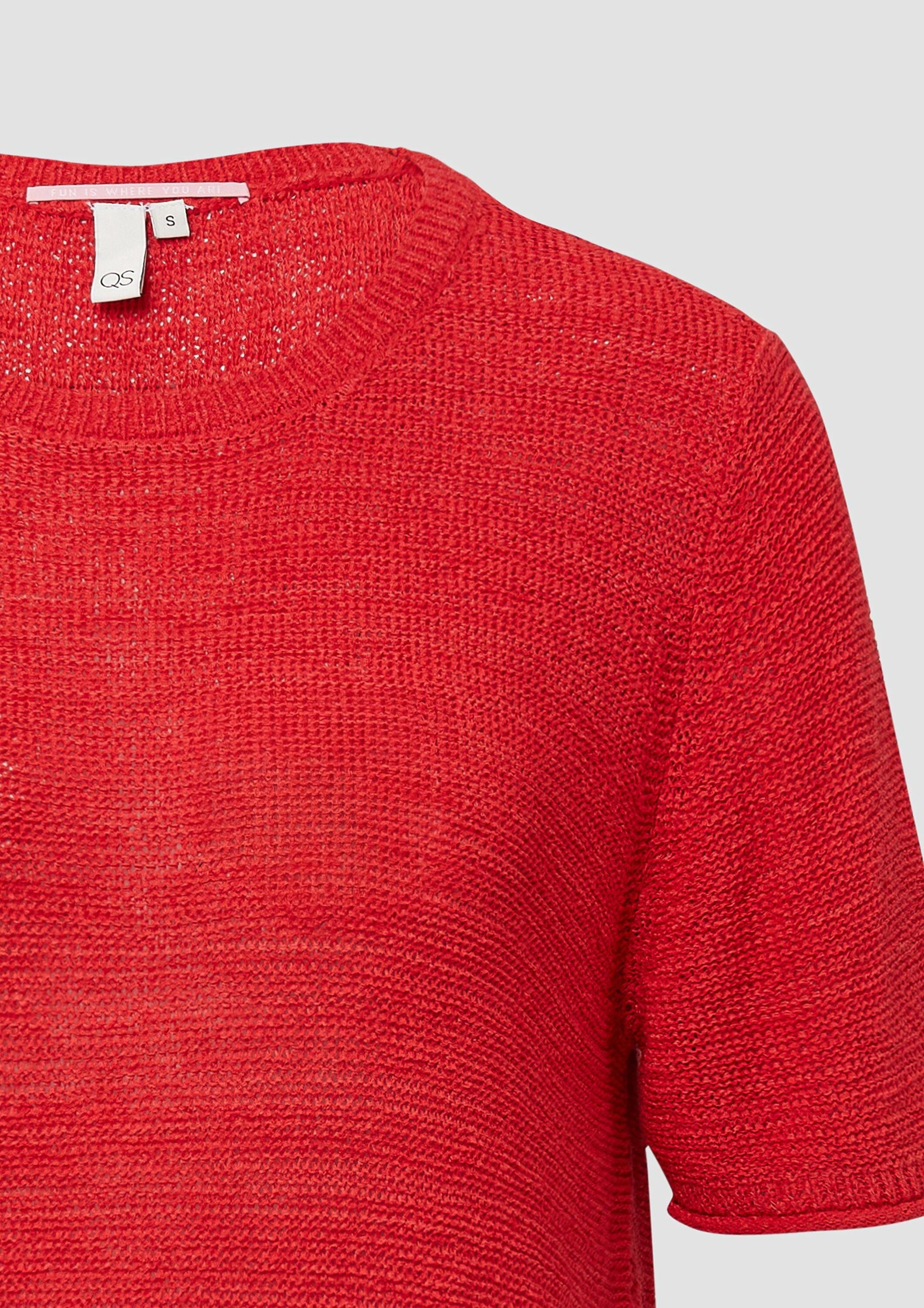 QS Kurzarmpullover Strickpullover Kurzarmpullover aus Bändchengarn