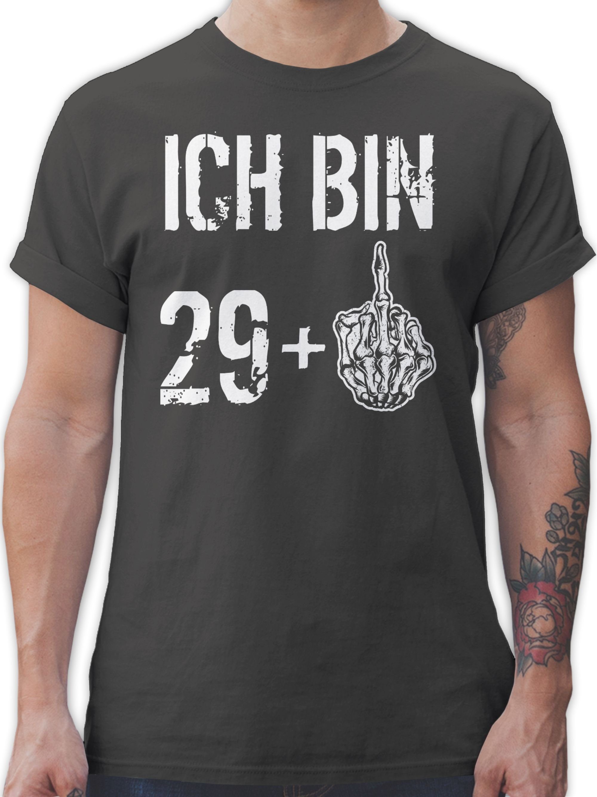 Shirtracer T-Shirt Ich bin neunundzwanzig + Skelett Mittelfinger weiß 30. Geburtstag 02 Dunkelgrau | T-Shirts