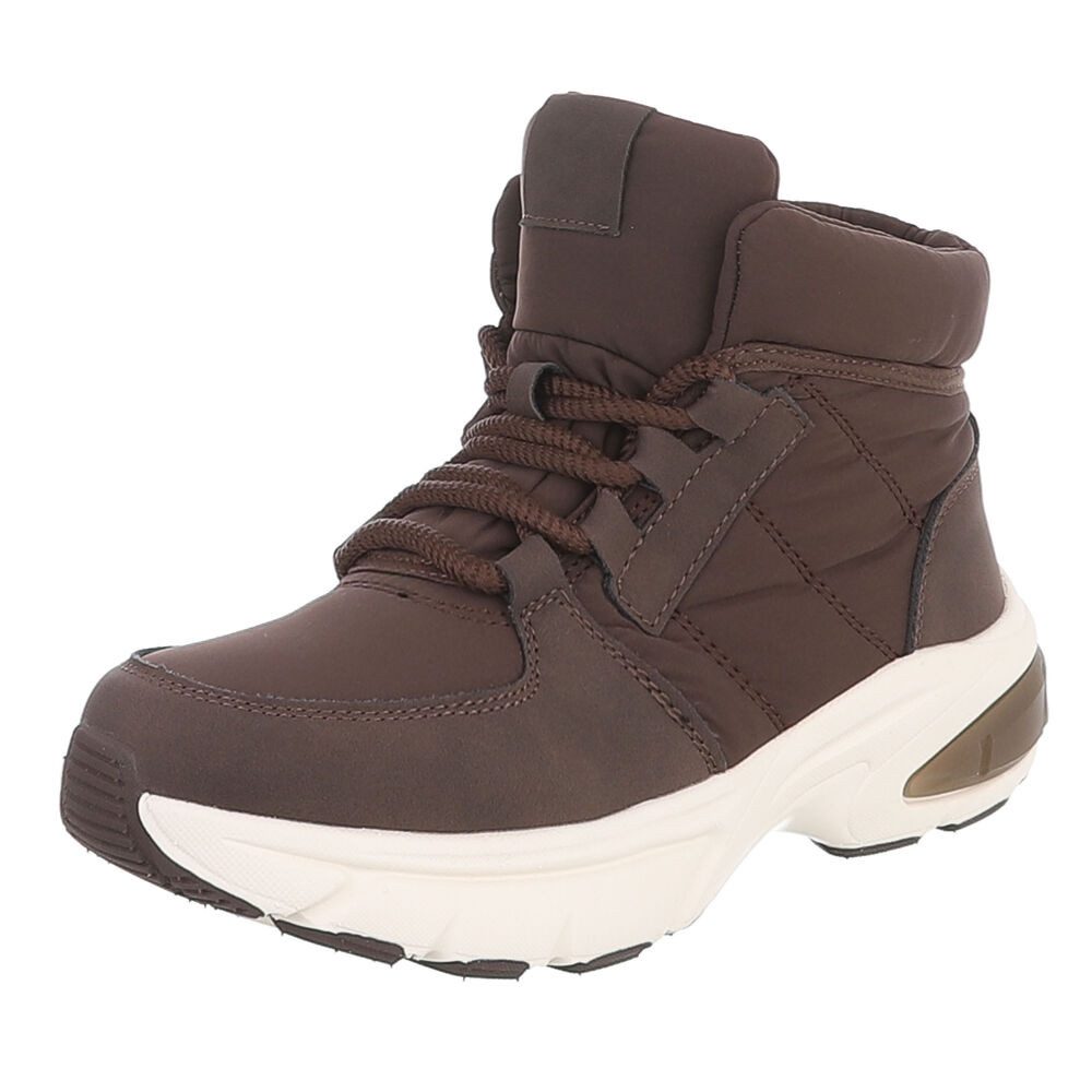 Ital-Design Damen Schnürstiefel sportlich gepolstert Winterboot Snowboots (92497443) Keilabsatz/Wedge Stiefeletten in Braun