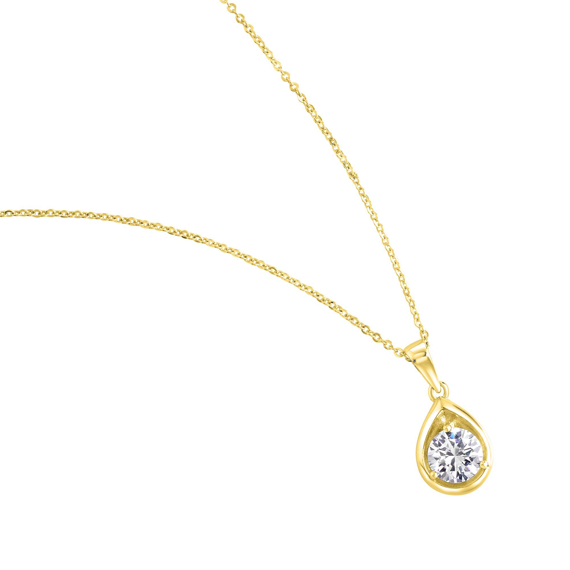 Zeeme Kette mit Anhänger 925 Sterling Silber vergoldet Zirkonia weiß