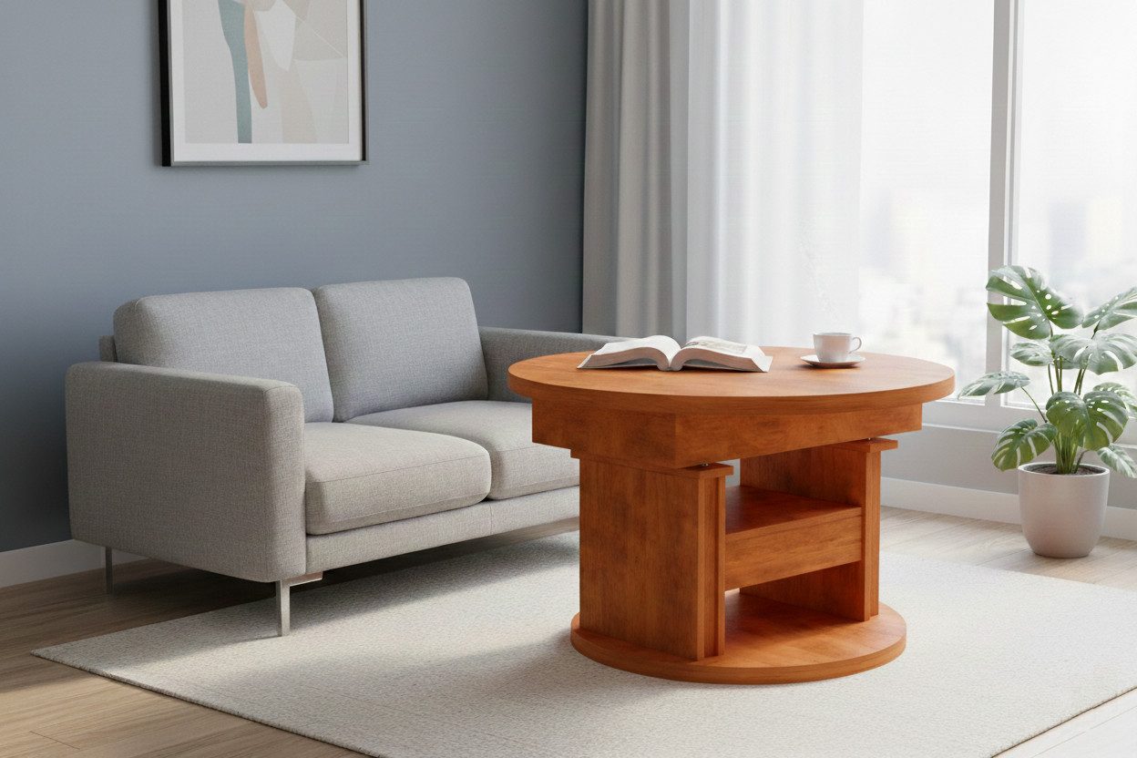 designimpex Couchtisch DA-999 rund ausziehbar höhenverstellbar mit Schublade Wohnzimmer Tisch, Funktionstisch, Wohnzimmertisch, Tisch, Esstisch, Sofatisch, Rollen