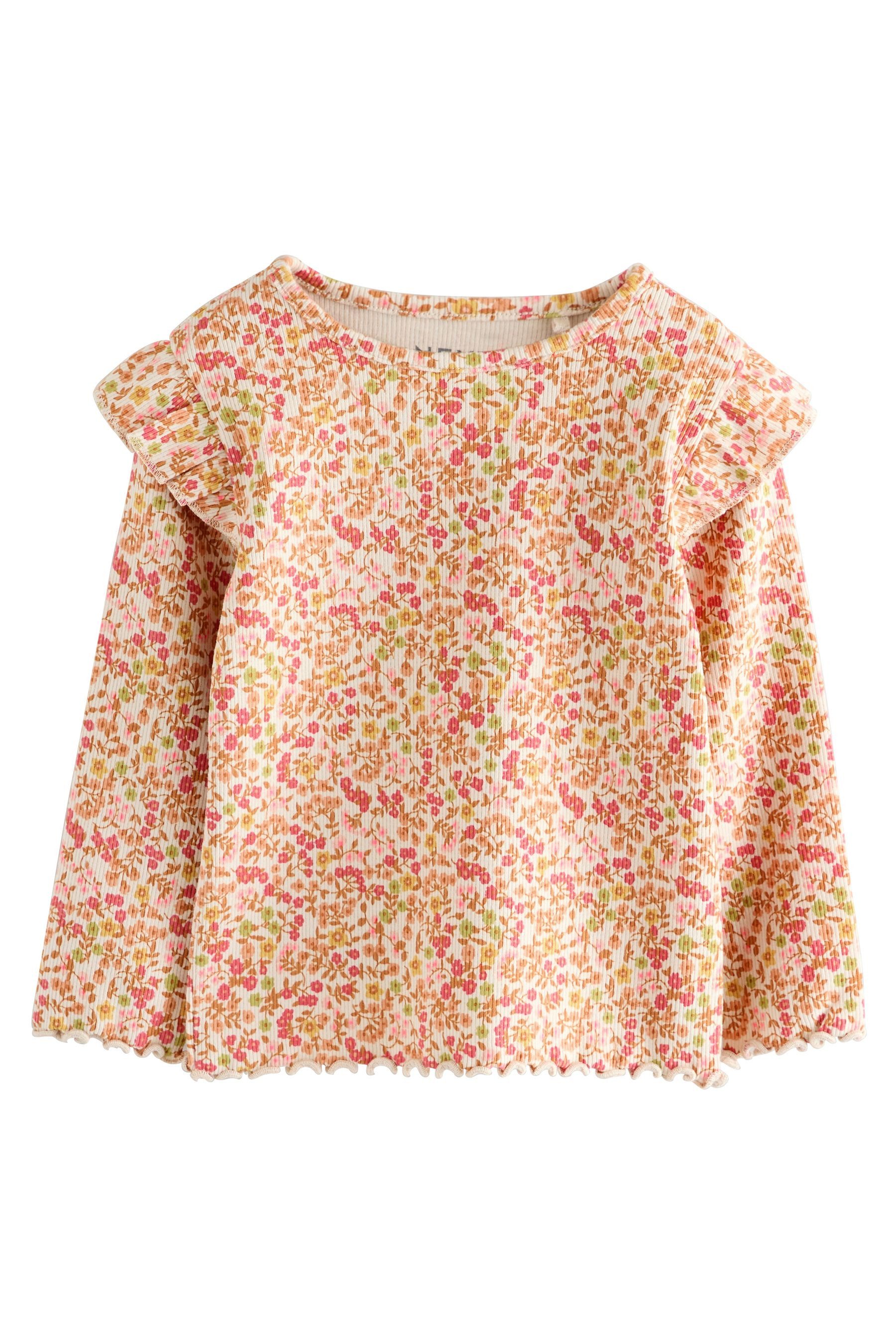 Langarmshirt Geripptes T-Shirt mit Rüschenärmeln