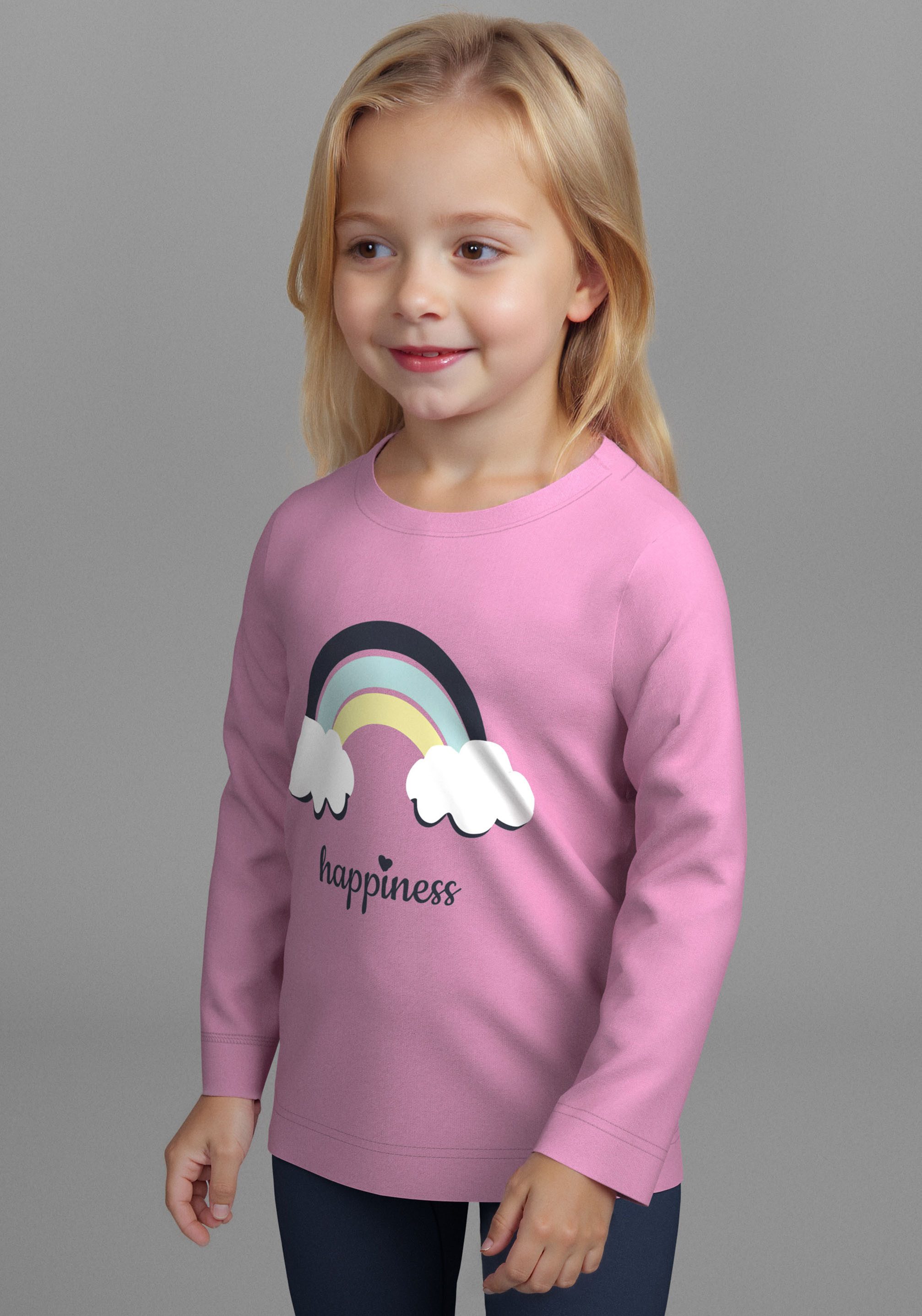 KIDSWORLD Langarmshirt 2er Pack 1x uni + 1x geringelt Langarmshirts (2-tlg) 2er Pack Shirts mit Regenbogen und Ringel. Reduzierter Preis € 18,89. Unverbindliche Preisempfehlung € 26,99, (€ 9,45 pro 1 Stk)