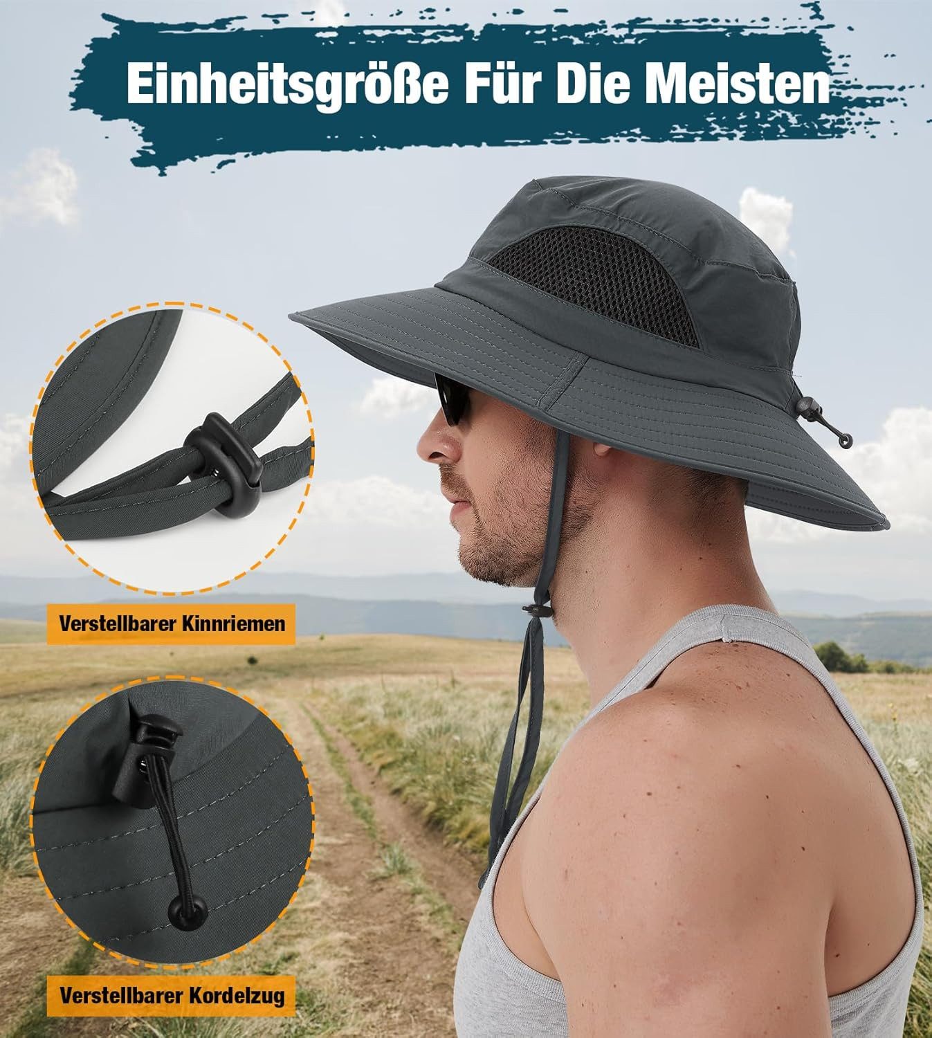 FOUORTUNATE-BEE Fischerhut Herren Sonnenhut mit breiter Krempe für Outdoor & Wandern Outdoor Fischerhut für Herren mit UV-Schutz und breiter Krempe – Bild 4 von 5