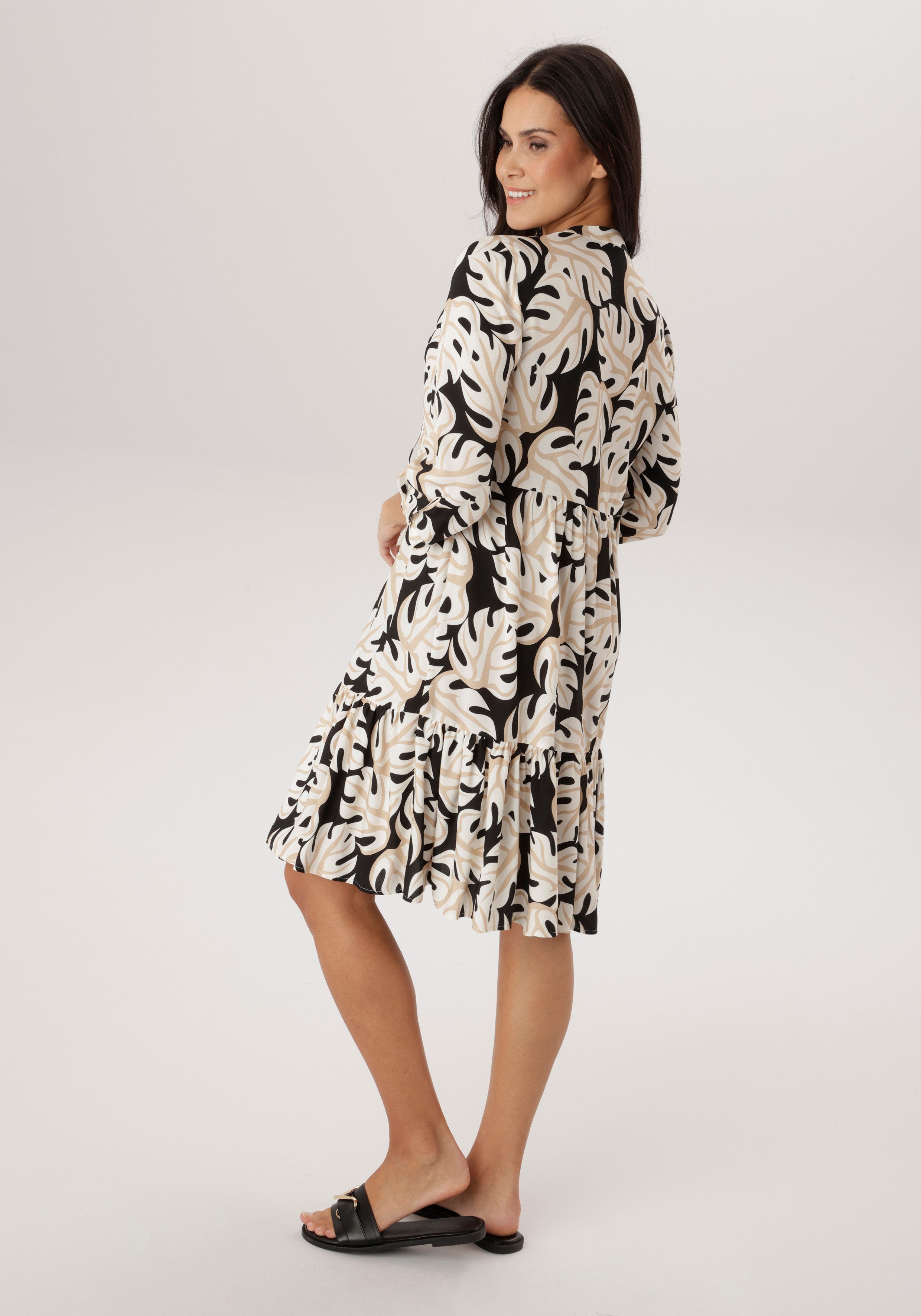 Aniston SELECTED Blusenkleid mit V-Ausschnitt und mit Bindebändern und Quasten - NEUE KOLLEKTION