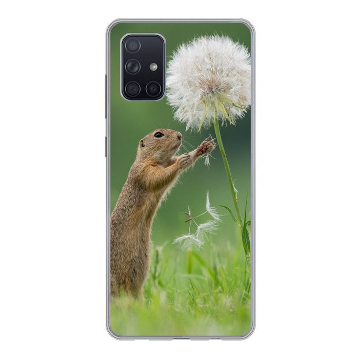 MuchoWow Handyhülle Eichhörnchen greift nach einem Löwenzahn von Fotograf Dick van Duijn Handyhülle Samsung Galaxy A51 5G Smartphone-Bumper Print Handy