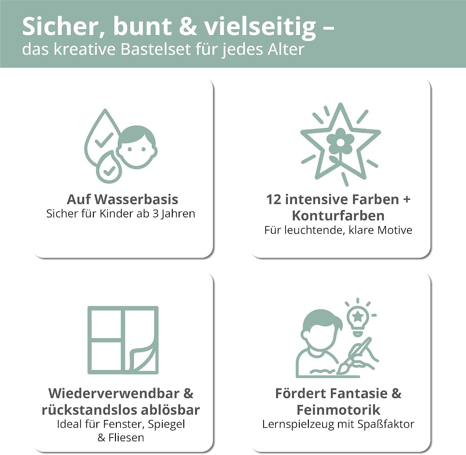 LM-Kreativ Bastelfarbe Window Color Set (17 x 80 ml Basic inkl. Konturfarbe & Malvorlagen), XXL-Set, wiederablösbar, inkl. Konturen, Folien & Vorlagenheft