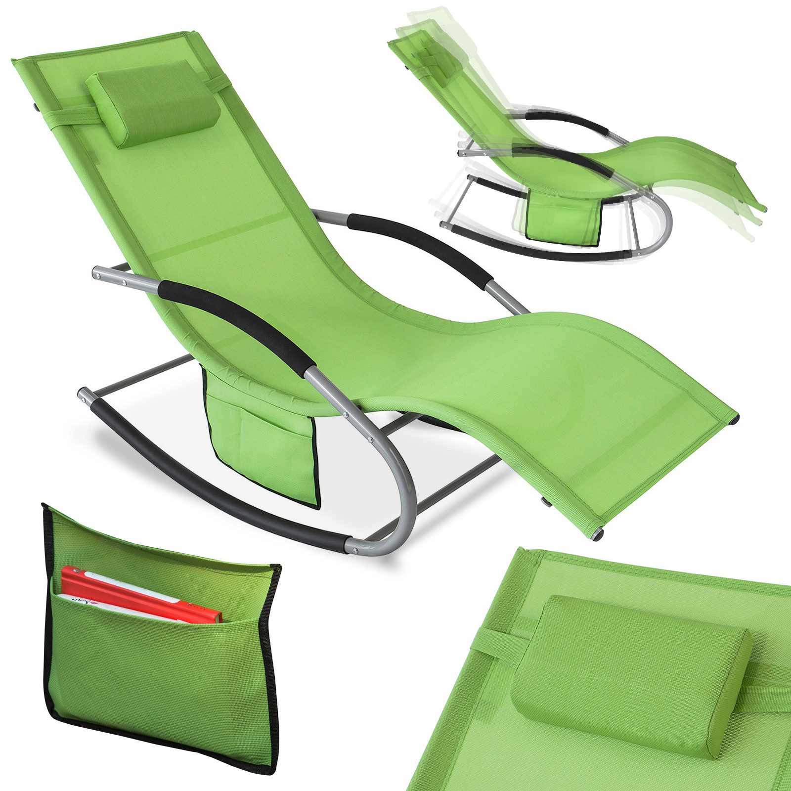 SoBuy Sonnenliege mit Tasche aus Metall und Kunstfasergewebe Grün OGS28-GR günstig online kaufen