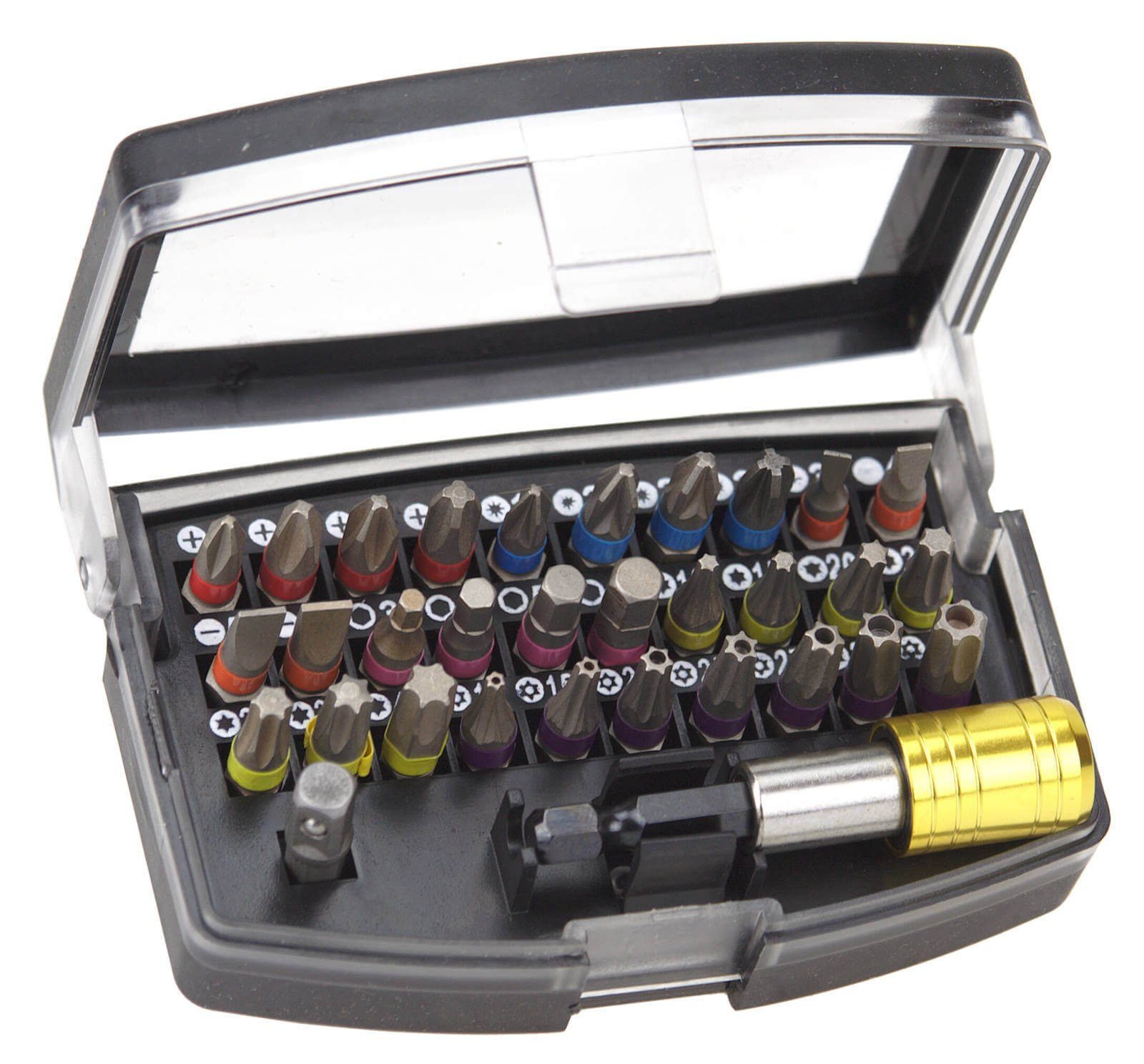 Easy Work Bit-Set Bitbox 32 teilig Bitsatz Bits S2 Stahl mit Farbringen Box mit