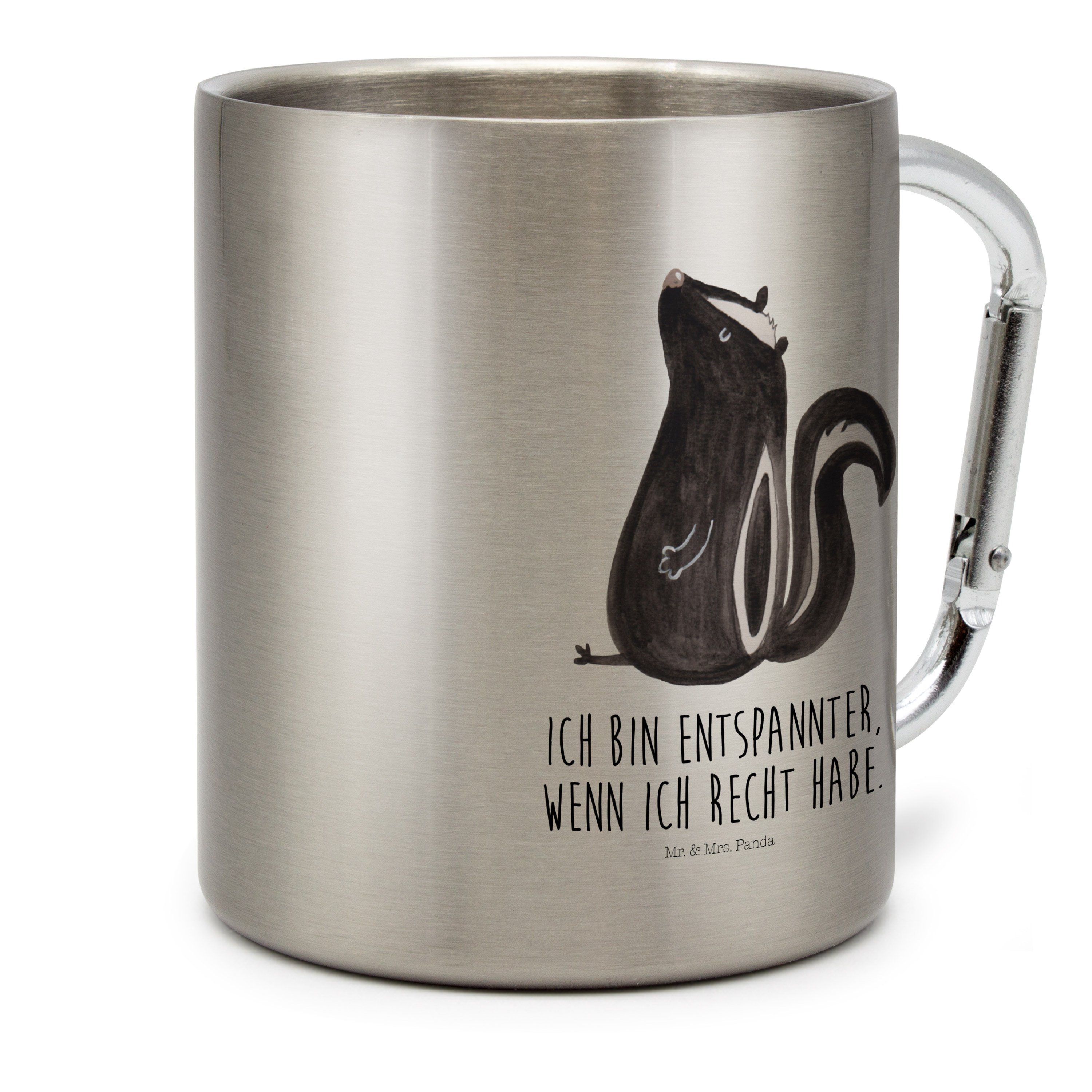 Mr. & Mrs. Panda Tasse Stinktier sitzend - Transparent - Geschenk, Camping, Karabiner, Beche, Edelstahl