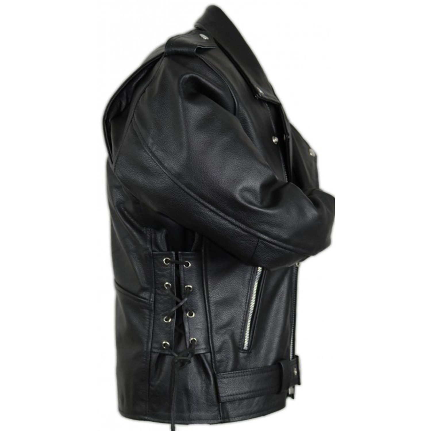 MDM Motorradjacke Klassische Motorrad Biker Lederjacke mit Reverskragen Inklusive Protektoren für Schulter, Rücken, Ellenbogen
