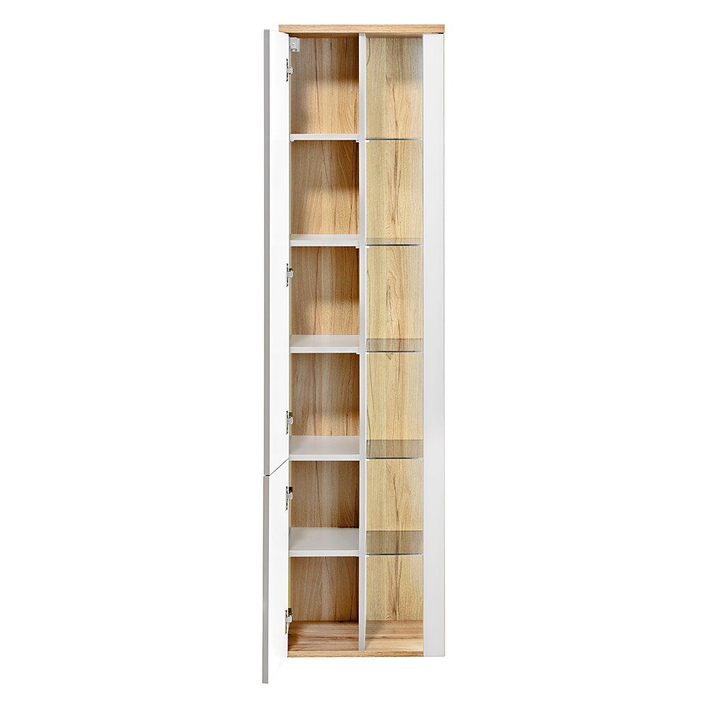 Hochglanz Hochschrank weiß Lomadox Wotaneiche 45/170/33cm BERMUDA-56 mit