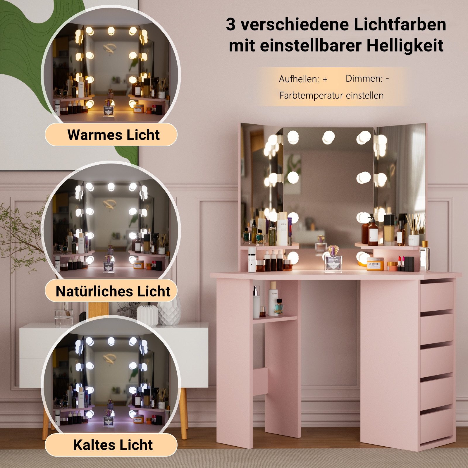 LUCKZON Schminktisch 112x50x142.5 cm Frisiertisch mit günstig online kaufen