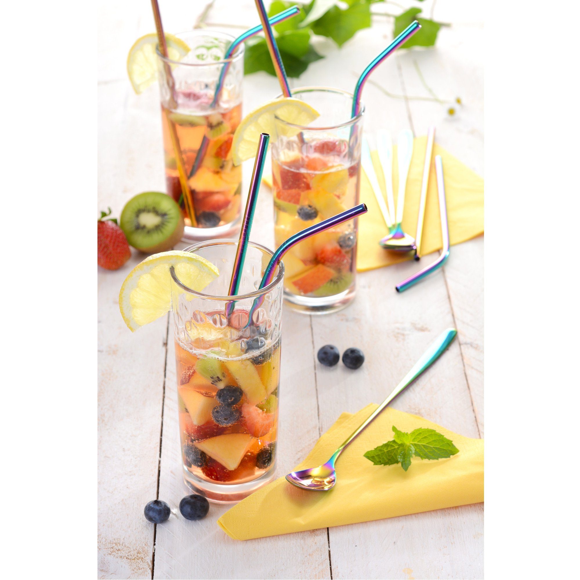 GRÄWE Latte-Macchiato-Löffel GRÄWE Trinkhalm-Set 14-tlg., Edelstahl, bunt