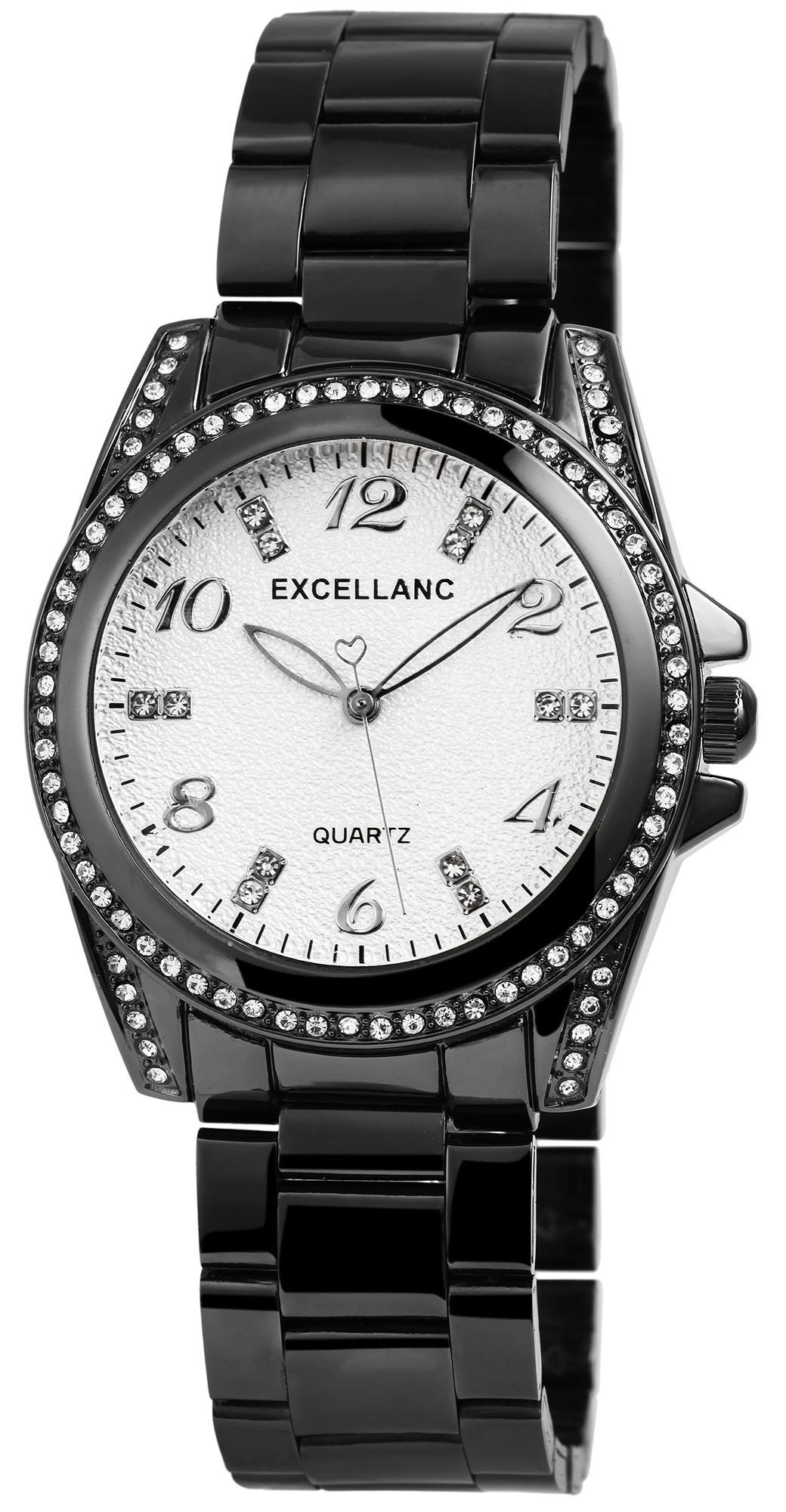 EXCELLANC Quarzuhr mit Metallarmband und Kristallbesatz, Damenuhr Metall