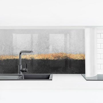 Bilderdepot24 Küchenrückwand schwarz-weiß dekor Aquarell Kunst Muster Abstrakter Goldener Horizont, (1-tlg., Nischenrückwand - für Fliesenspiegel ohne Bohren - matt), Spritzschutz Rückwand Küche Herd - Folie selbstklebend versch. Größen